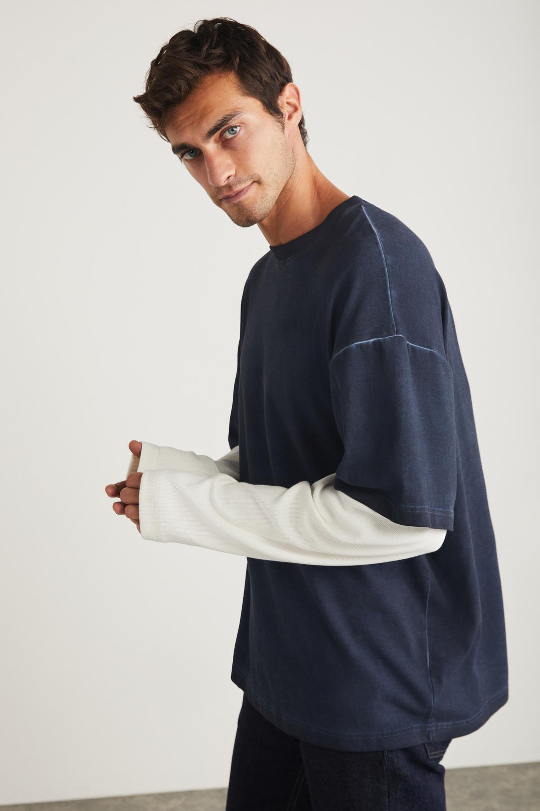 DENY Basic Oversize Lacivert Tekli T-Shirt