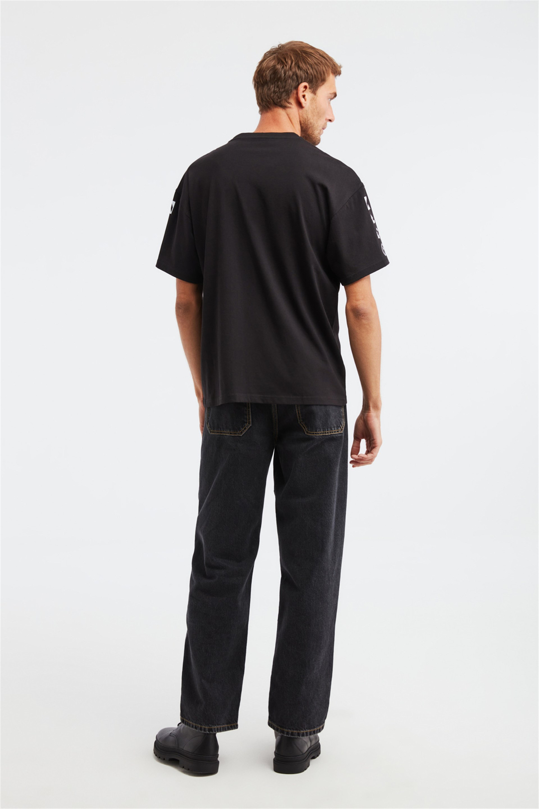 DEVO Erkek Siyah Baskılı Yuvarlak Yaka Oversize T-Shirt