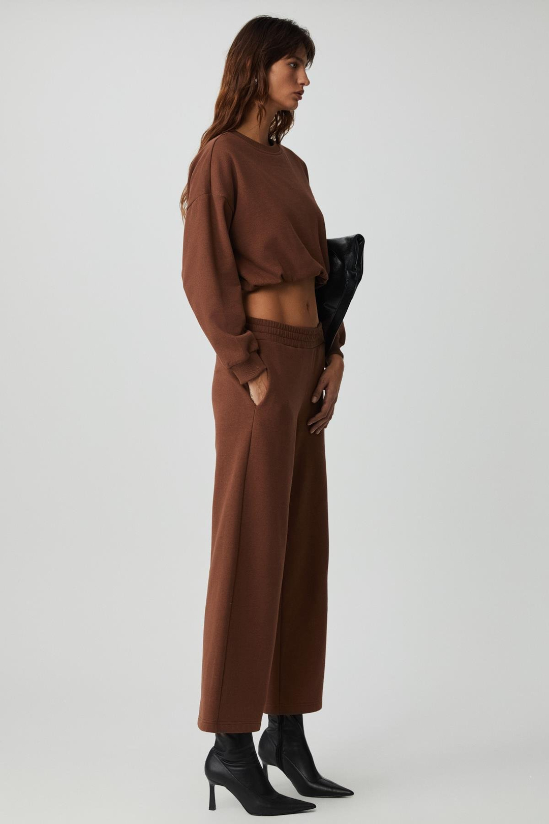 DEWANNA Kadın Uzun Kollu Crop Acı Kahve Eşofman Takımı