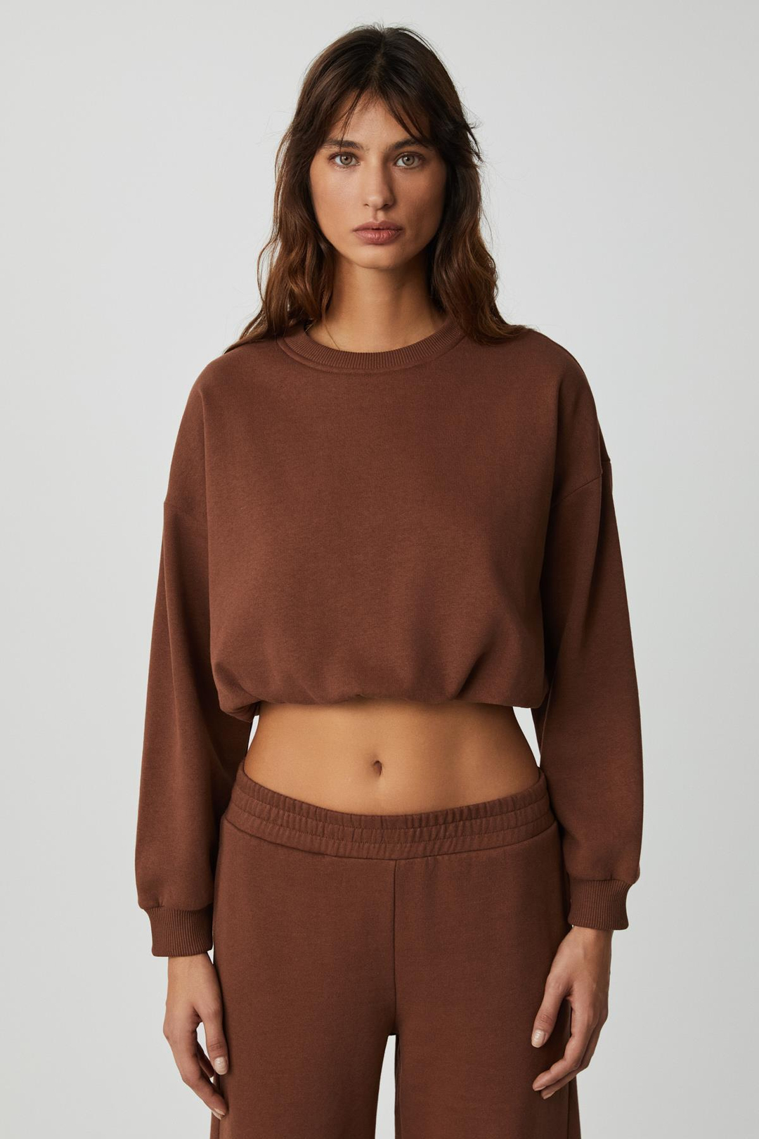DEWANNA Kadın Uzun Kollu Crop Acı Kahve Eşofman Takımı