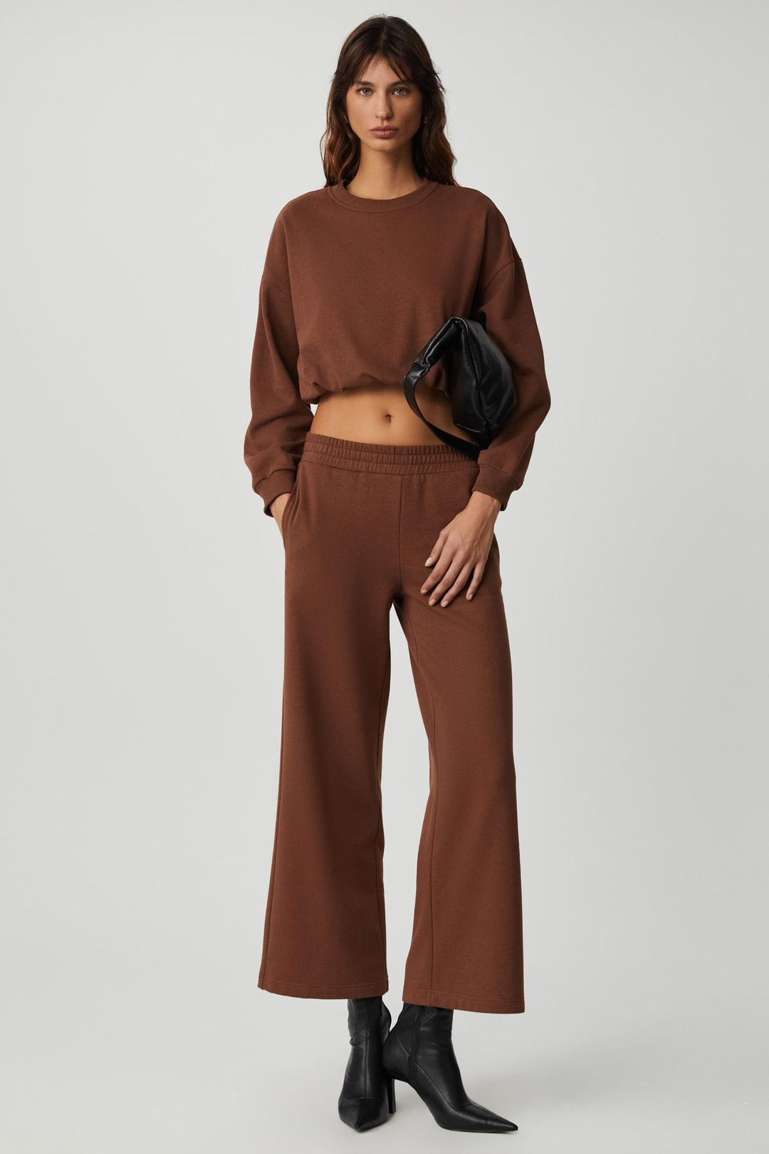 DEWANNA Kadın Uzun Kollu Crop Acı Kahve Eşofman Takımı