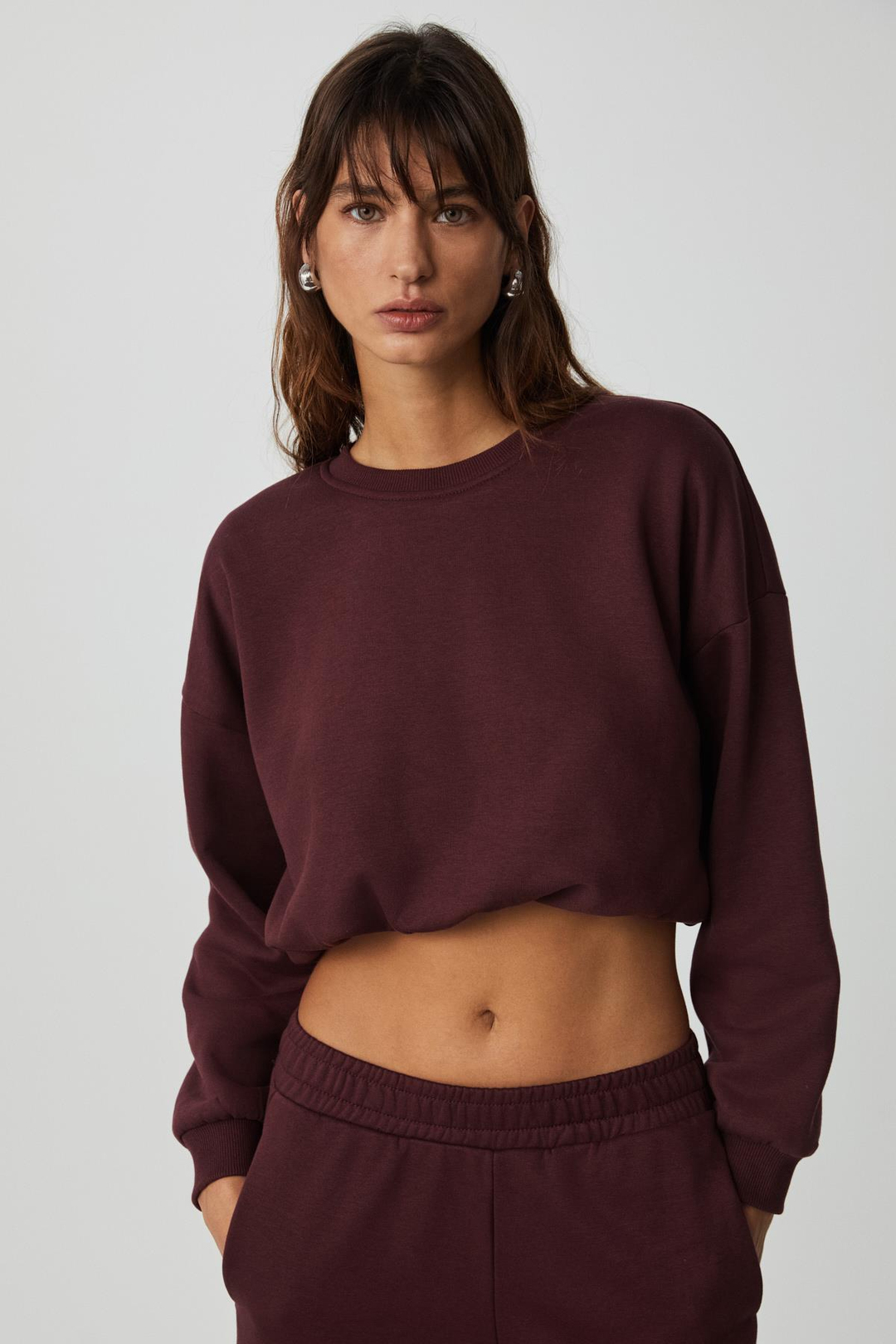 DEWANNA Kadın Uzun Kollu Crop Bordo Eşofman Takımı