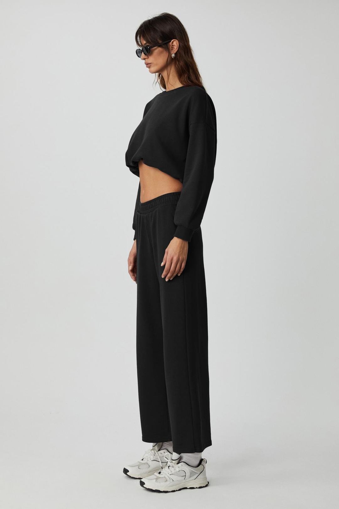 DEWANNA Kadın Uzun Kollu Crop Siyah Eşofman Takımı