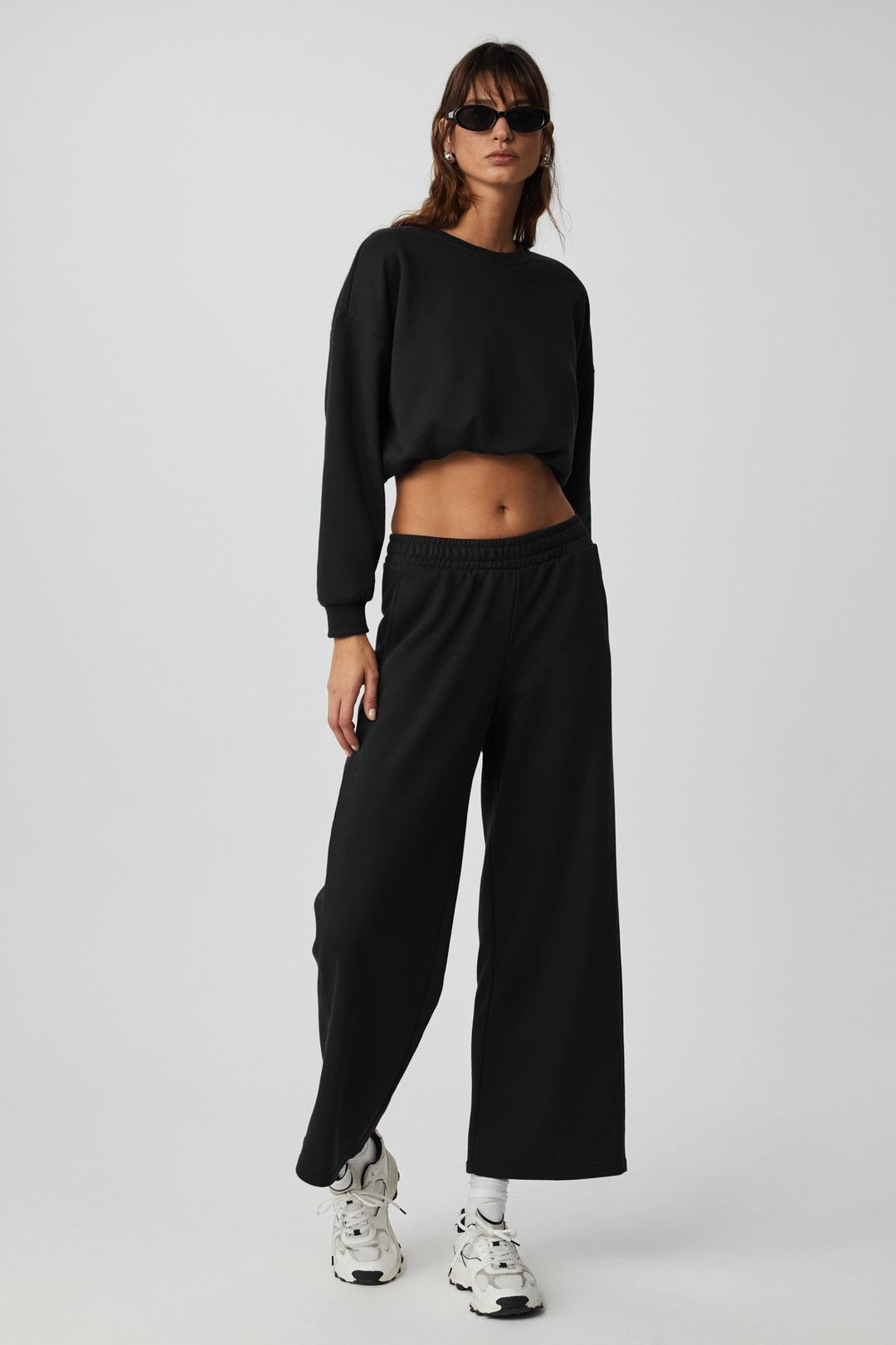 DEWANNA Kadın Uzun Kollu Crop Siyah Eşofman Takımı