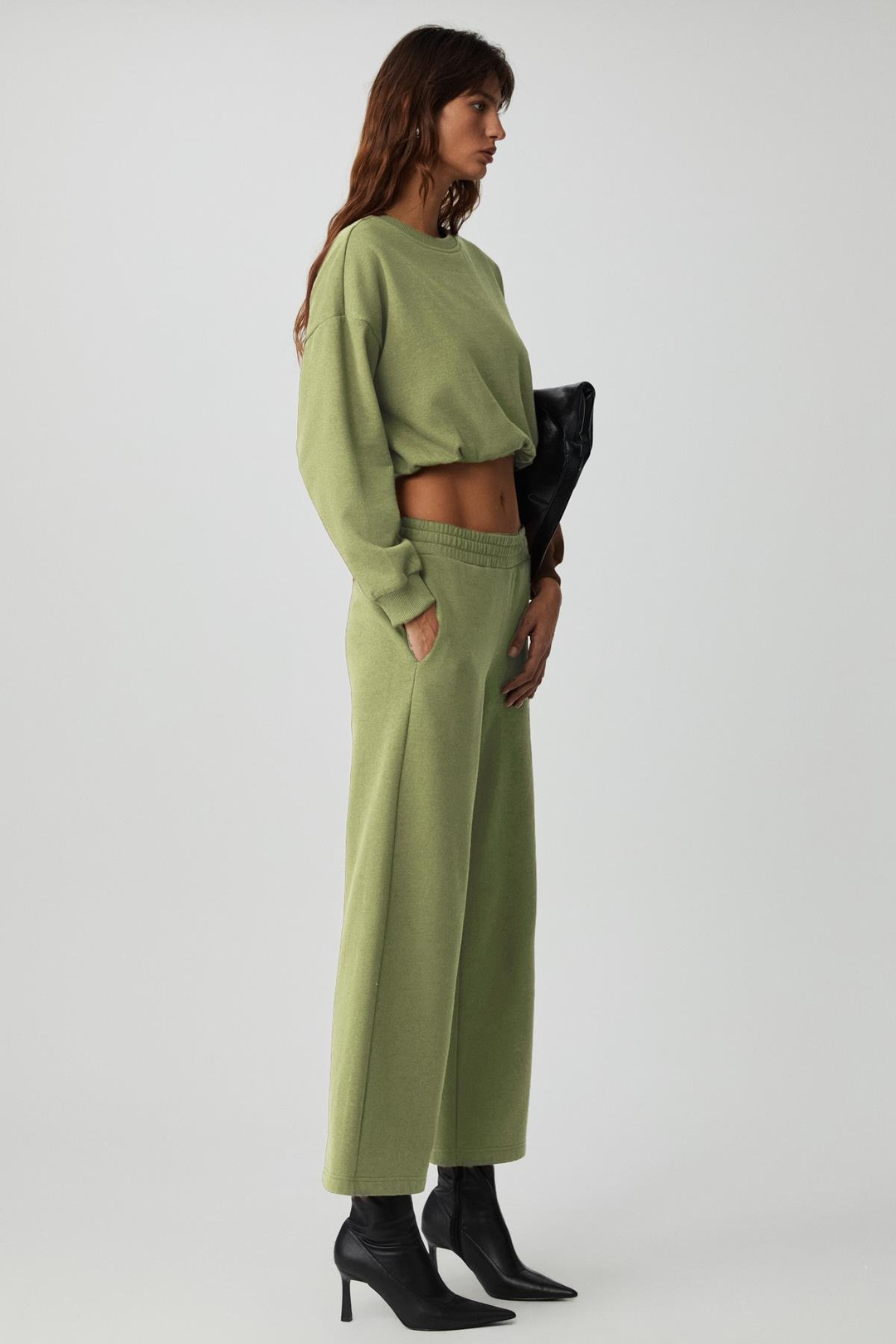 DEWANNA Kadın Uzun Kollu Crop Yeşil Eşofman Takımı