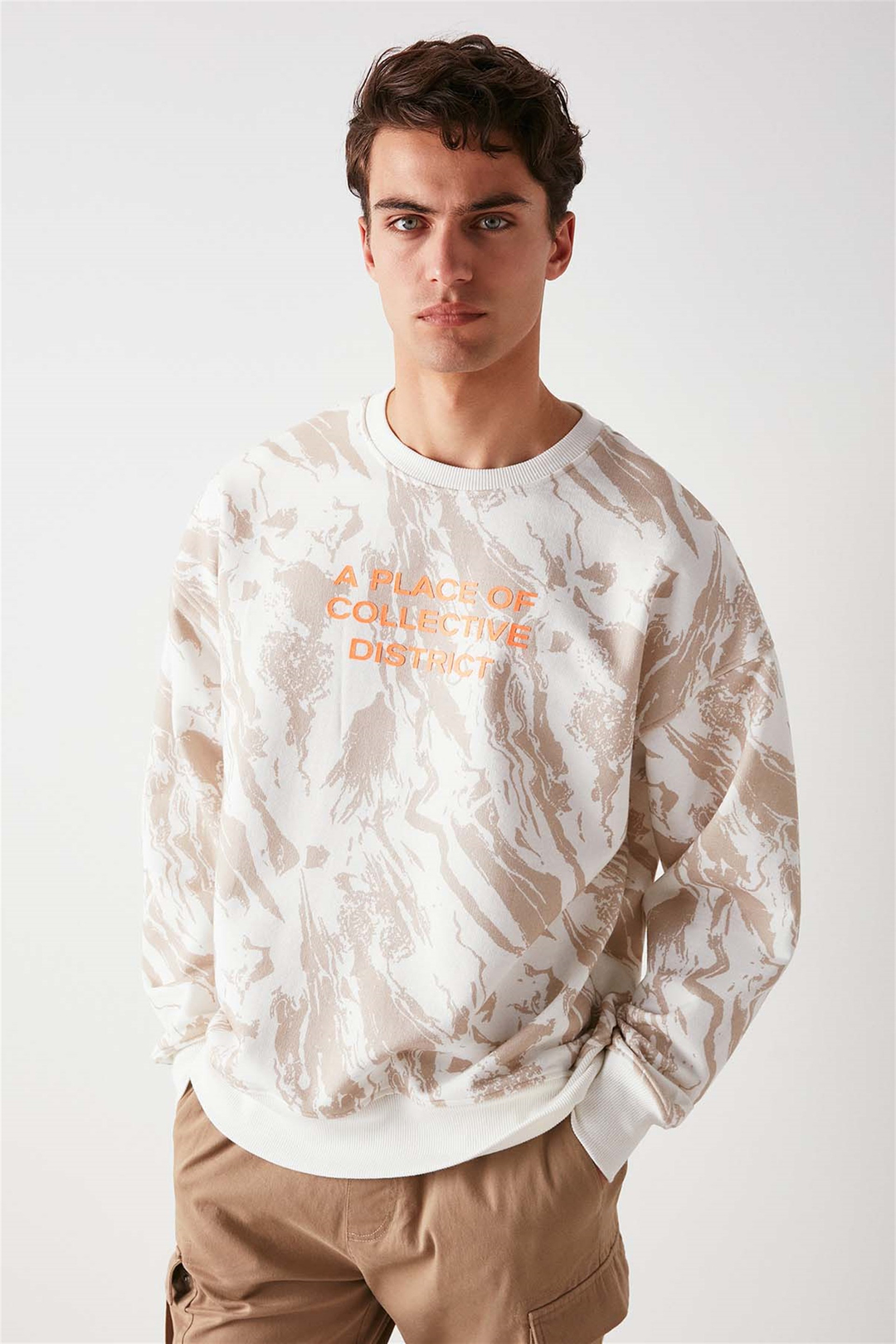DISTRICT Örme Oversize Bej  Sweatshirt
