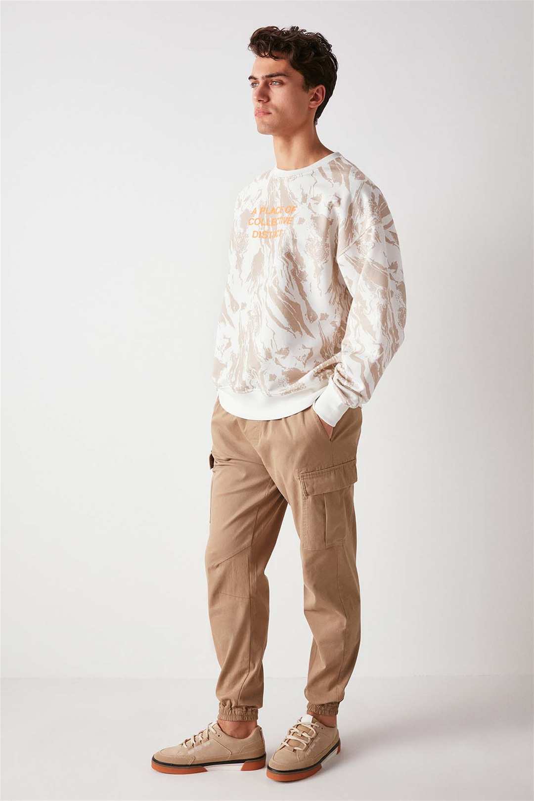 DISTRICT Örme Oversize Bej  Sweatshirt