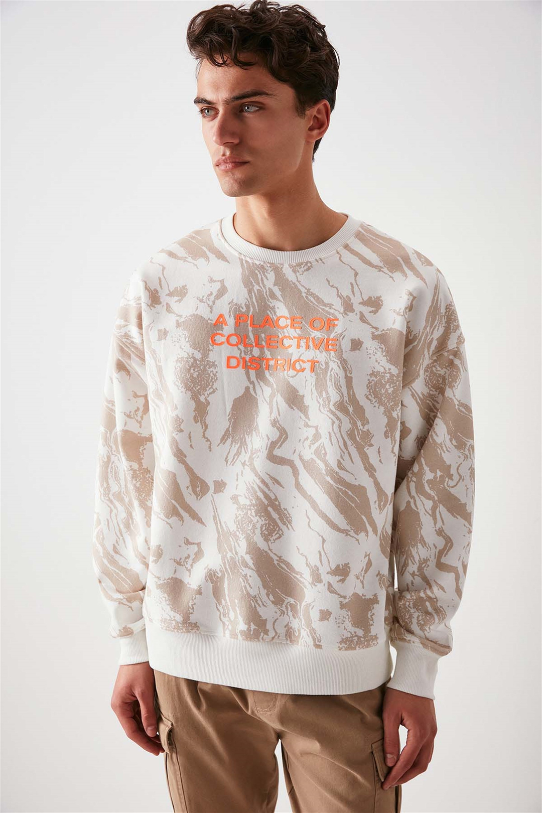 DISTRICT Örme Oversize Bej  Sweatshirt
