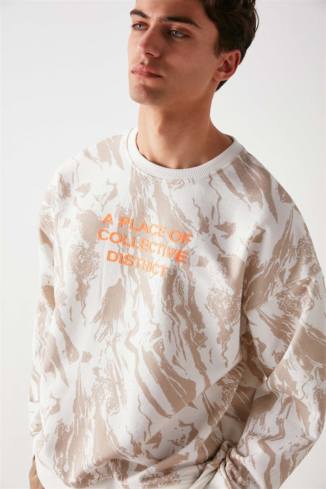 DISTRICT Örme Oversize Bej  Sweatshirt