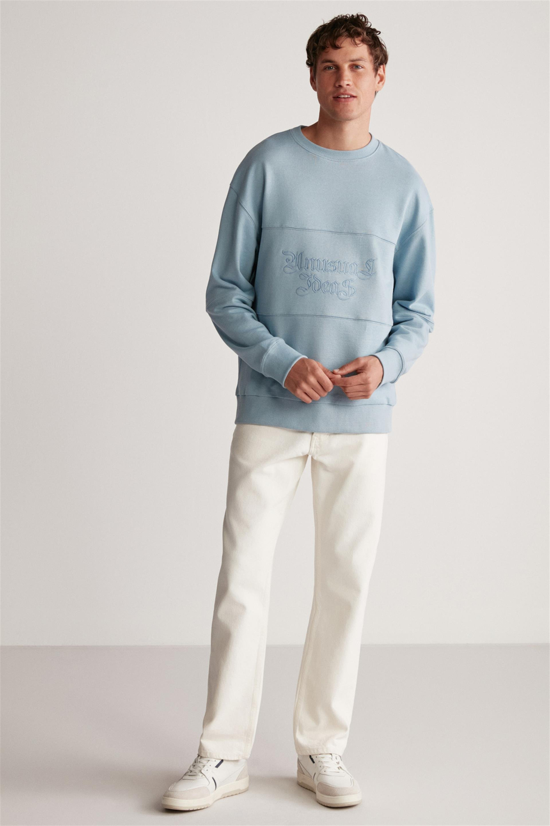 DRAGO Örme Regular Mavi Tekli Sweatshirt