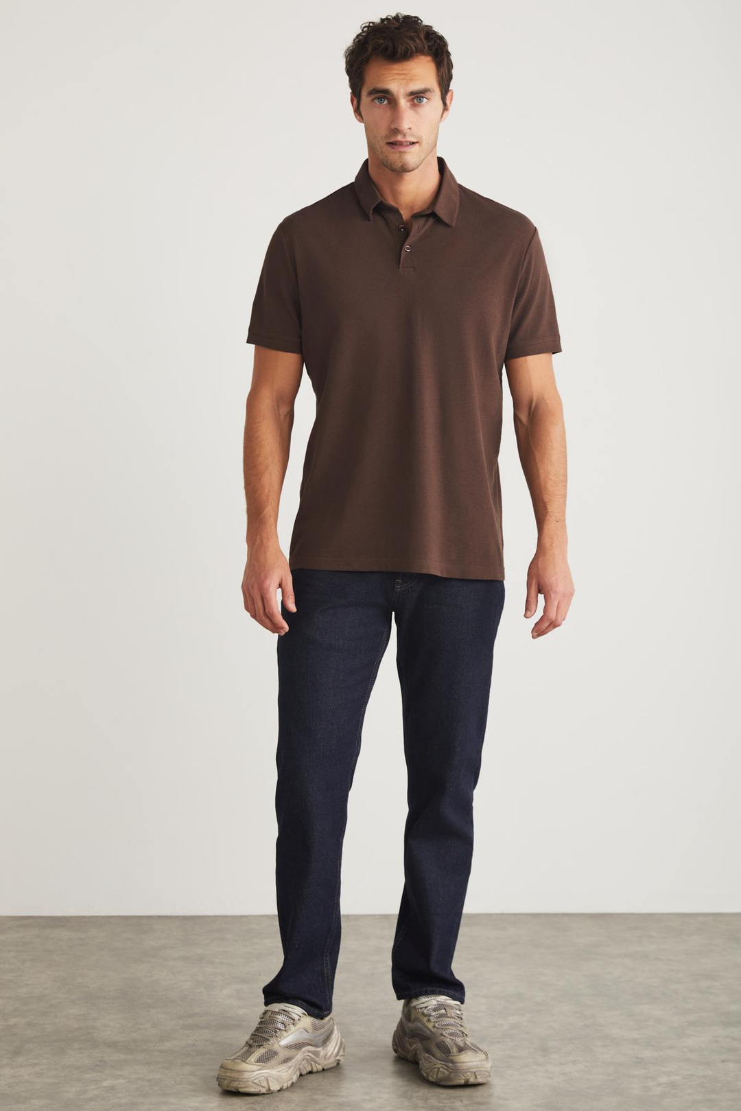 EDDIE  Relaxed Acı Kahve Tekli Polo Yaka T-shirt