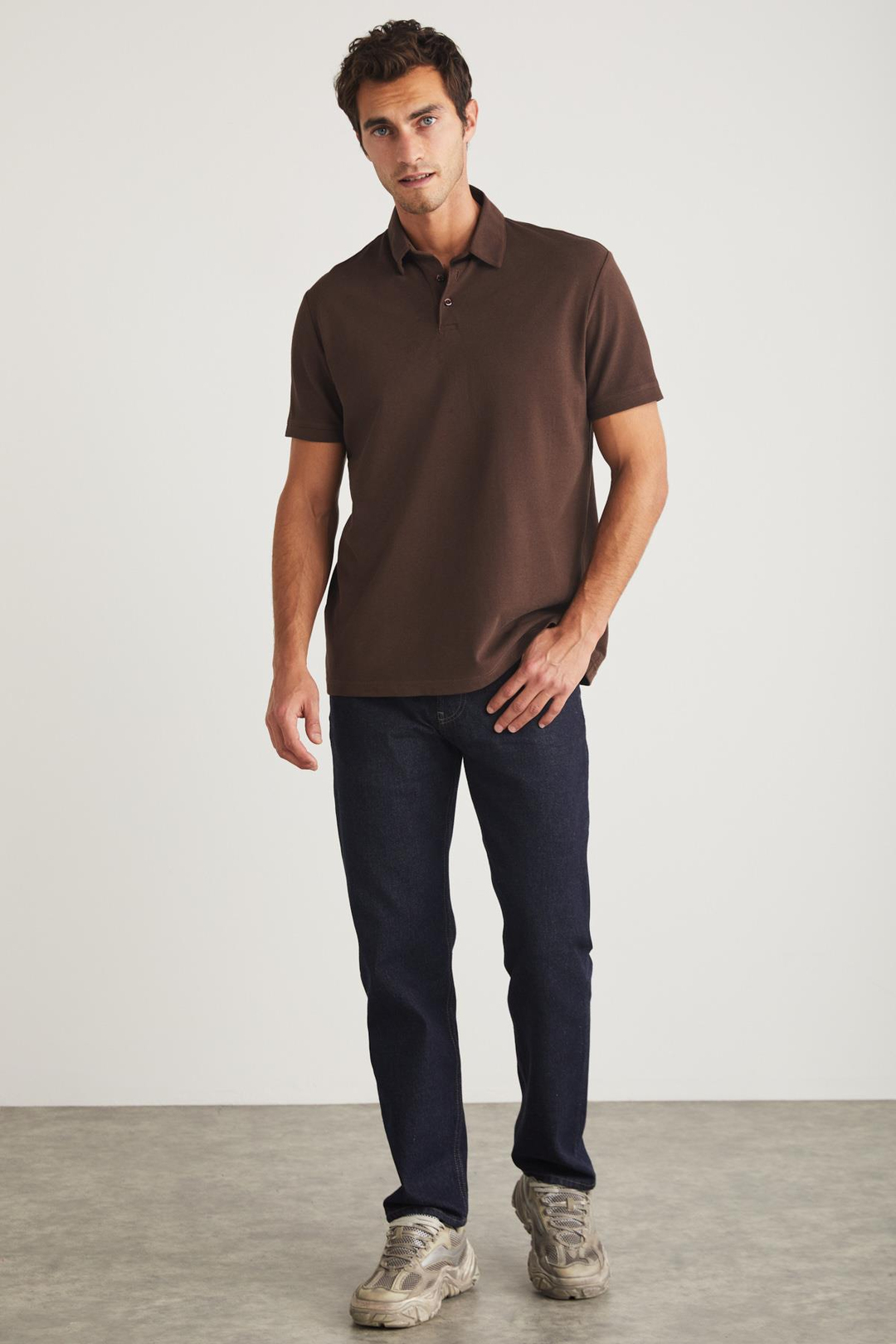 EDDIE  Relaxed Acı Kahve Tekli Polo Yaka T-shirt