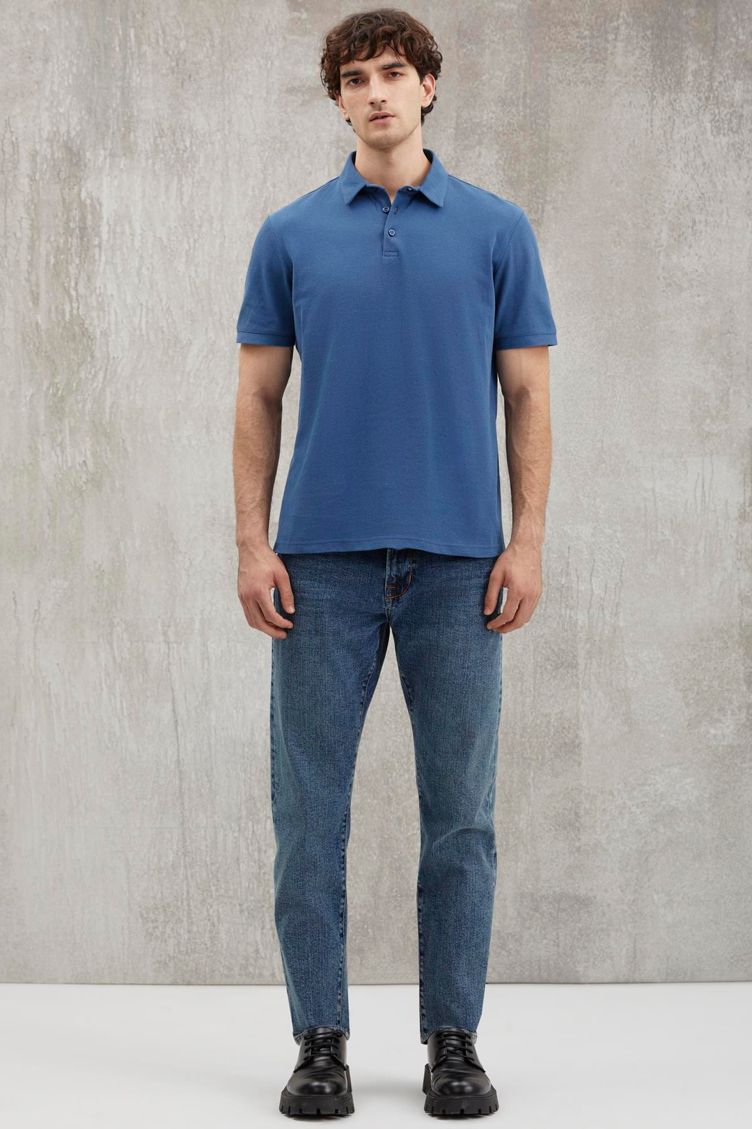 EDDIE  Relaxed İndigo Tekli Polo Yaka T-shirt