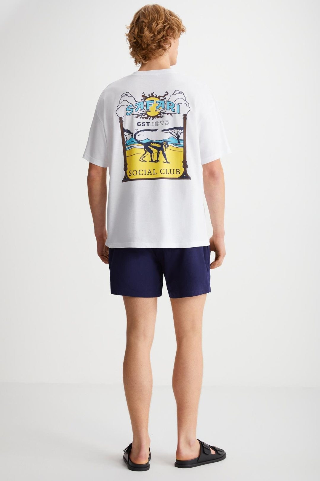 ELIO Erkek %100 Pamuk Bisiklet Yaka Kısa Kollu Baskılı Beyaz T-Shirt