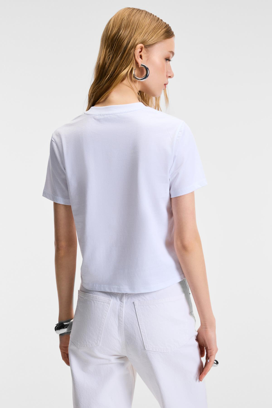 ELVERA Kadın %100 Pamuk Comfort Fit Baskılı Kısa Kollu Yuvarlak Yaka Beyaz T-Shirt