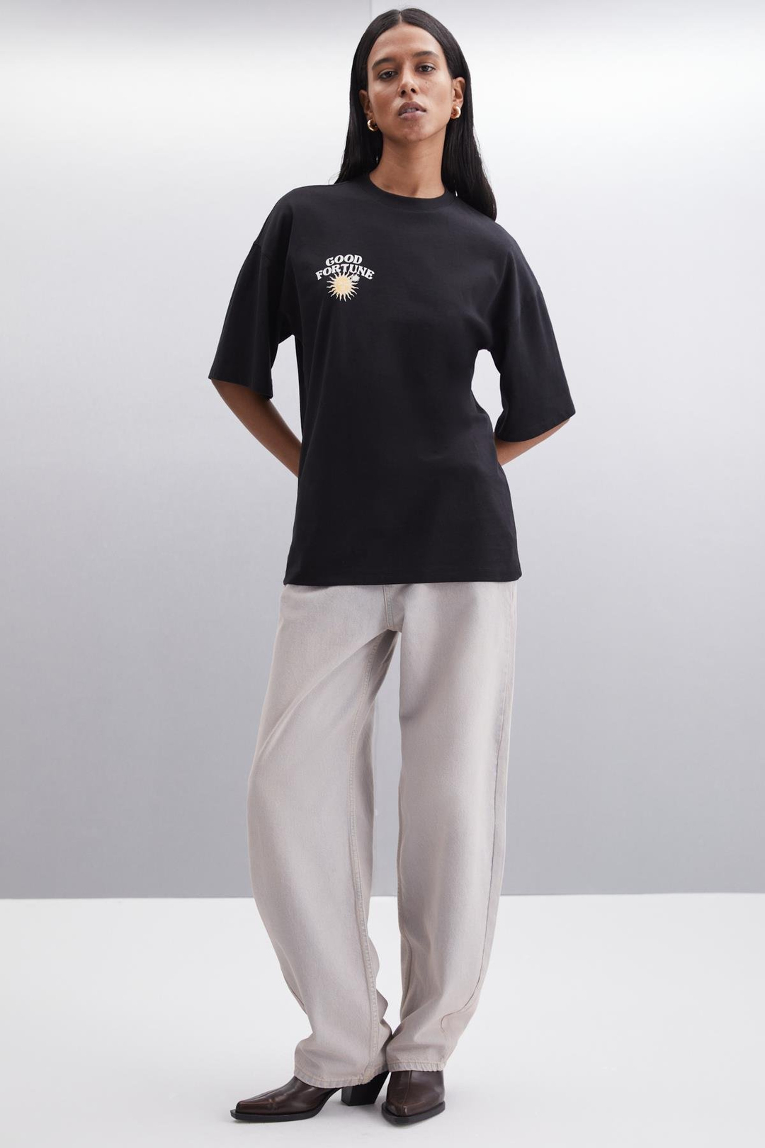 ENYA  Oversize Siyah Tekli T-Shirt