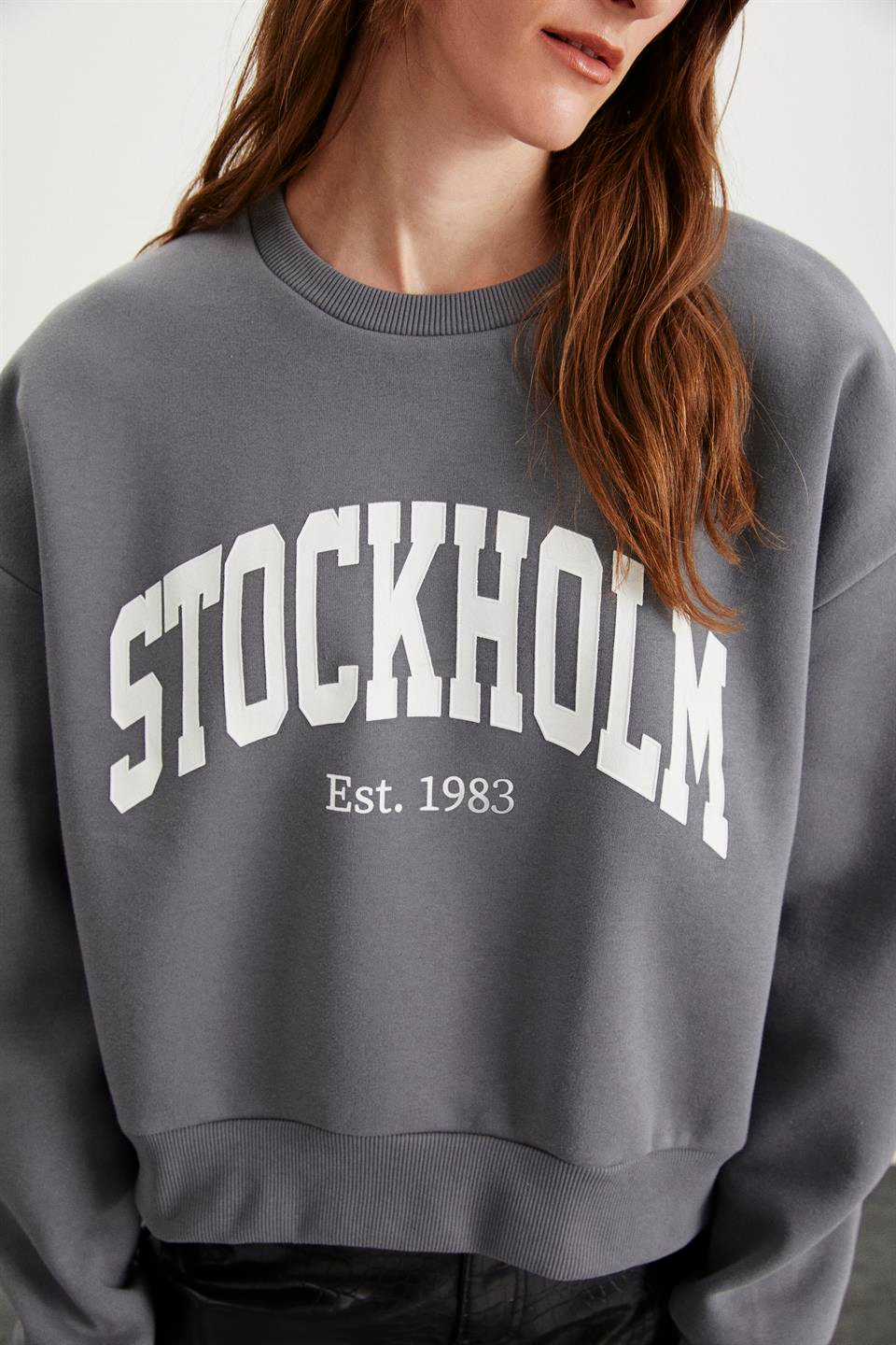 EUNICE  Oversize Gri Tekli Sweatshirt