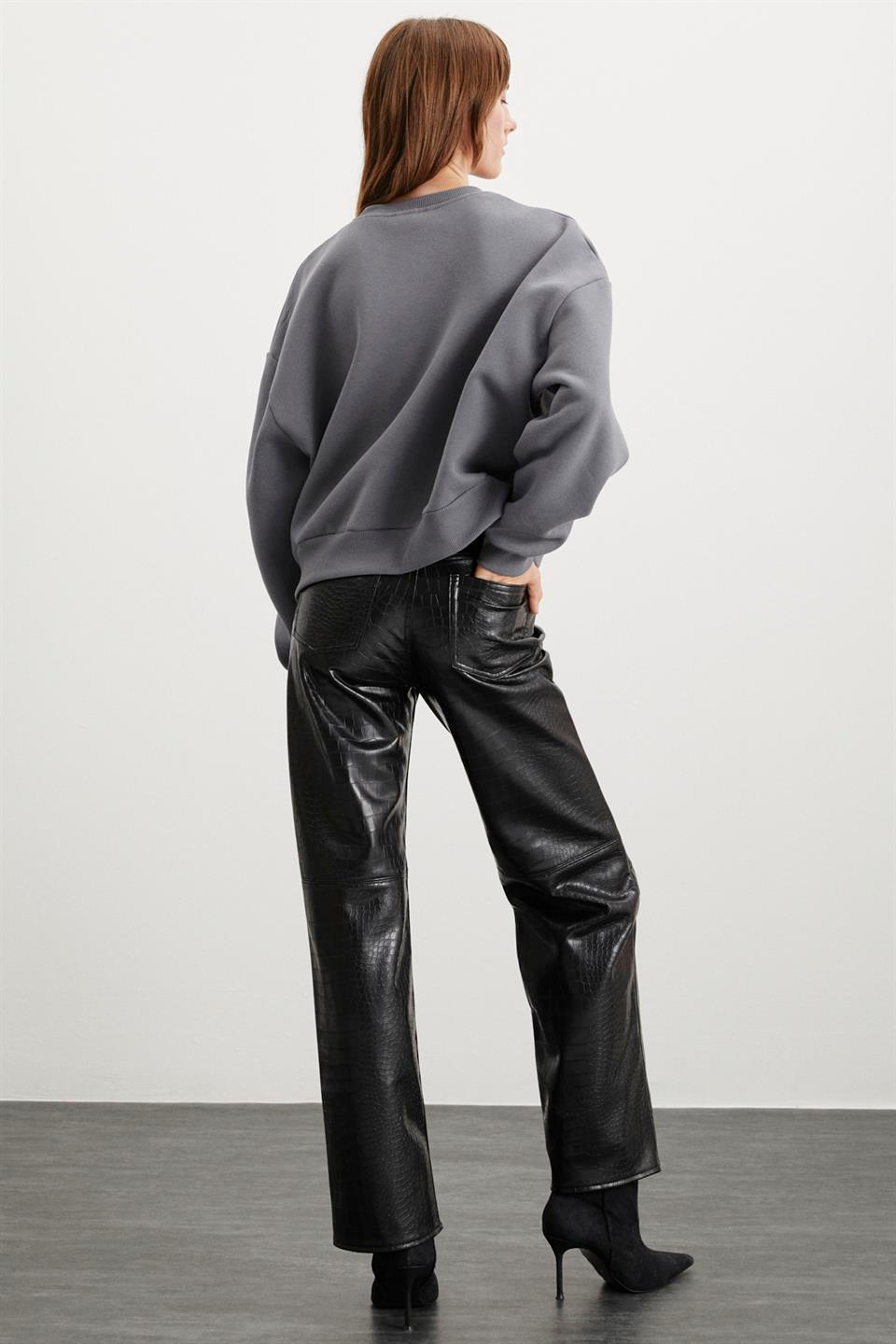 EUNICE  Oversize Gri Tekli Sweatshirt