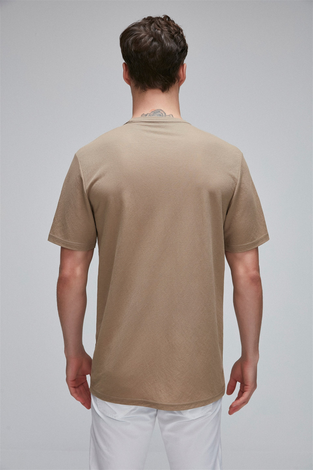 EVAN Erkek Kahverengi Düz Renk Yuvarlak Yaka Comfort Fit T-Shirt