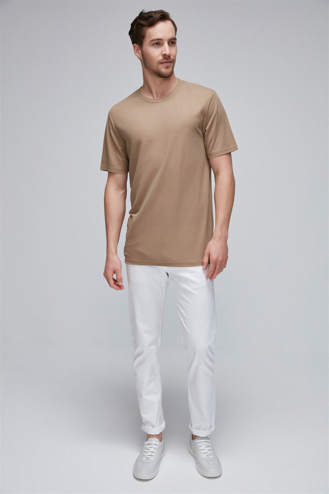EVAN Erkek Kahverengi Düz Renk Yuvarlak Yaka Comfort Fit T-Shirt