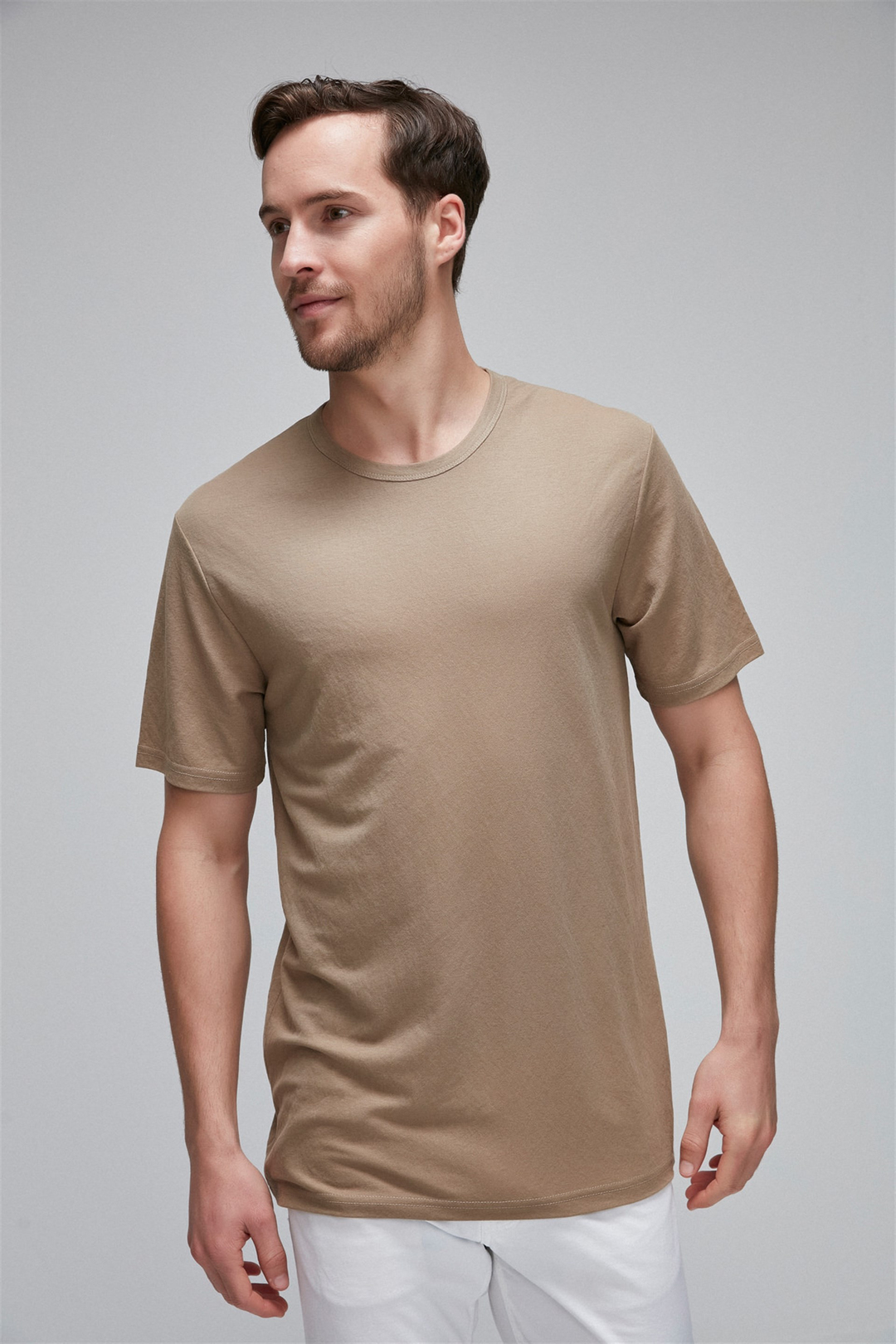 EVAN Erkek Kahverengi Düz Renk Yuvarlak Yaka Comfort Fit T-Shirt