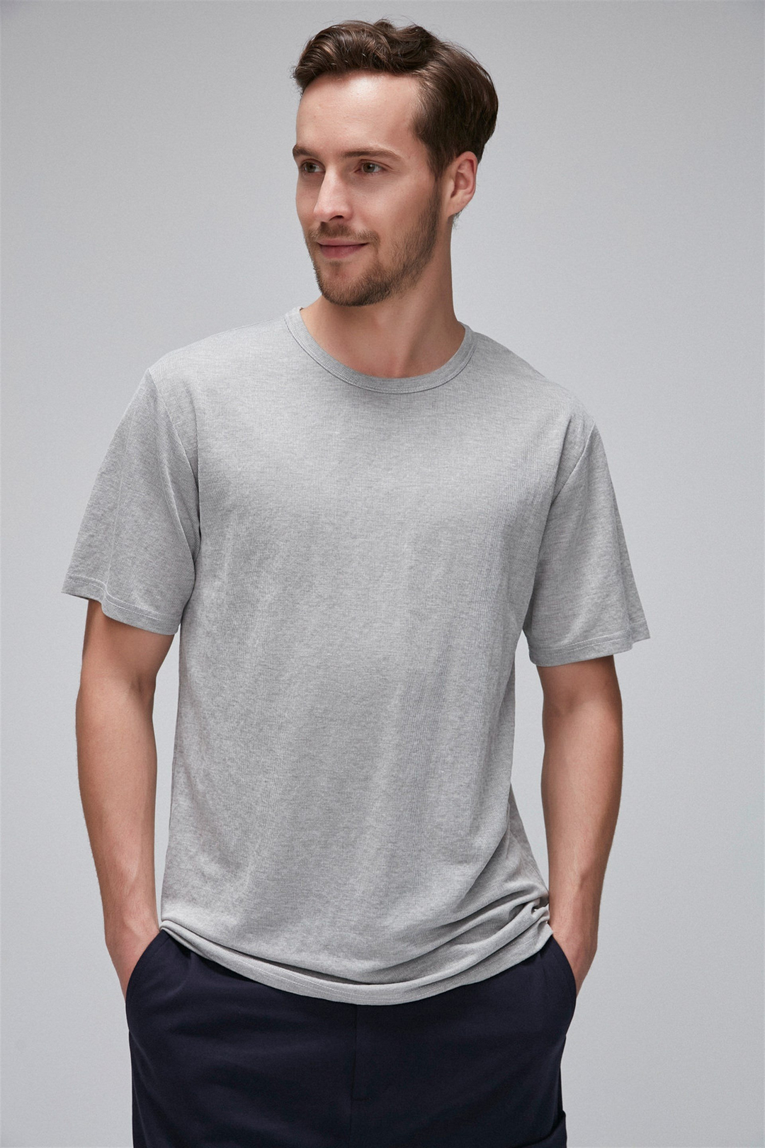 EVAN Erkek Taş Rengi Düz Renk Yuvarlak Yaka Comfort Fit T-Shirt