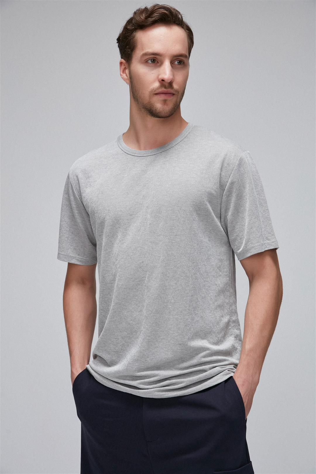 EVAN Erkek Taş Rengi Düz Renk Yuvarlak Yaka Comfort Fit T-Shirt