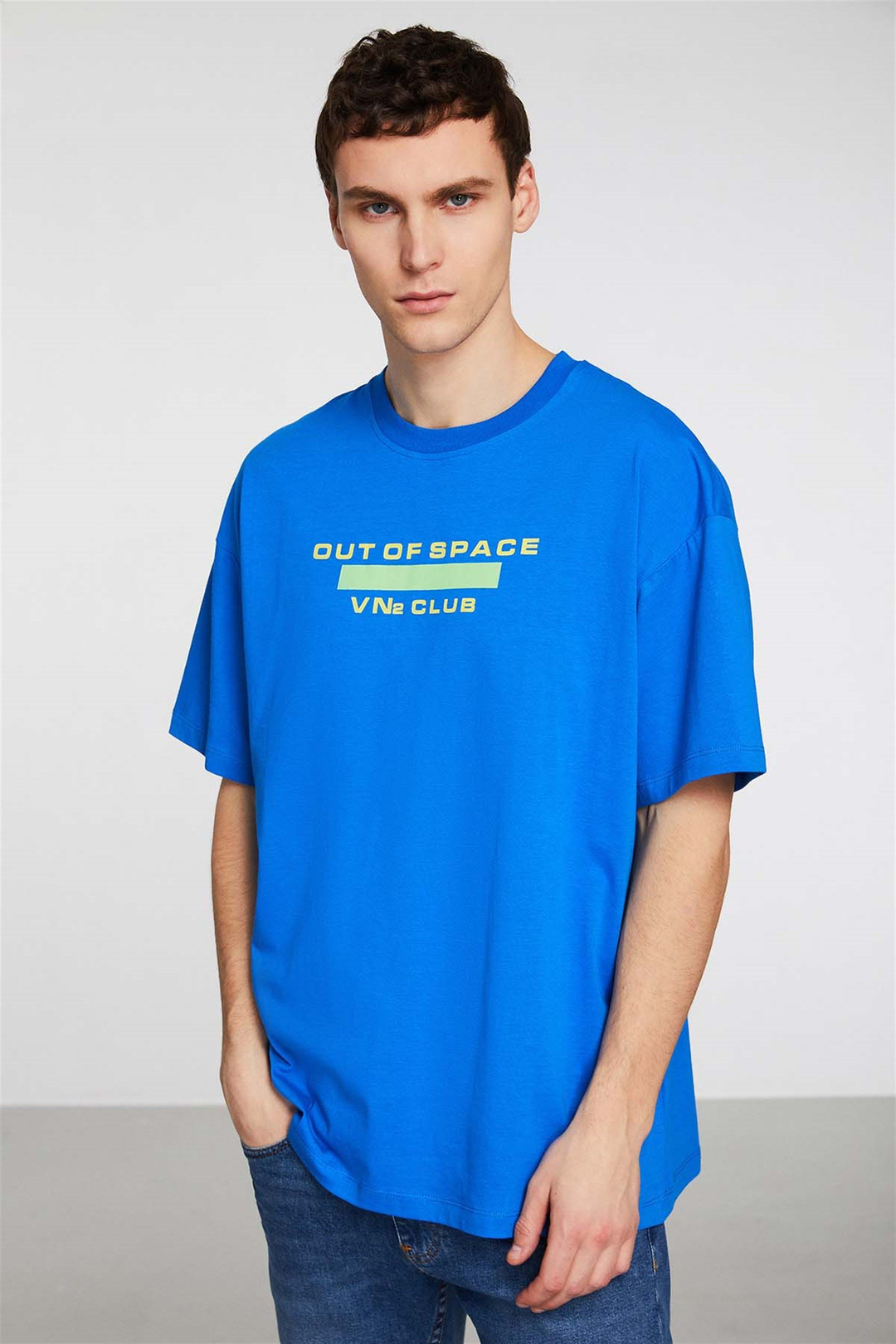 EXPLORE Örme Oversize Mavi  T-Shirt