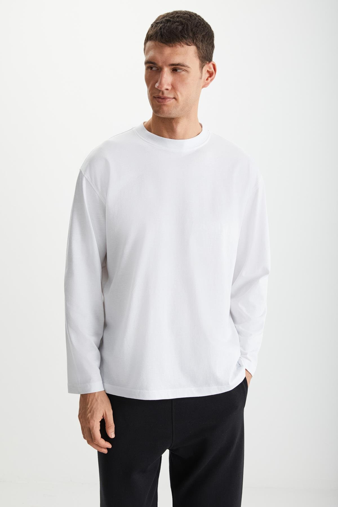 EZRA  Oversize Beyaz Tekli T-Shirt