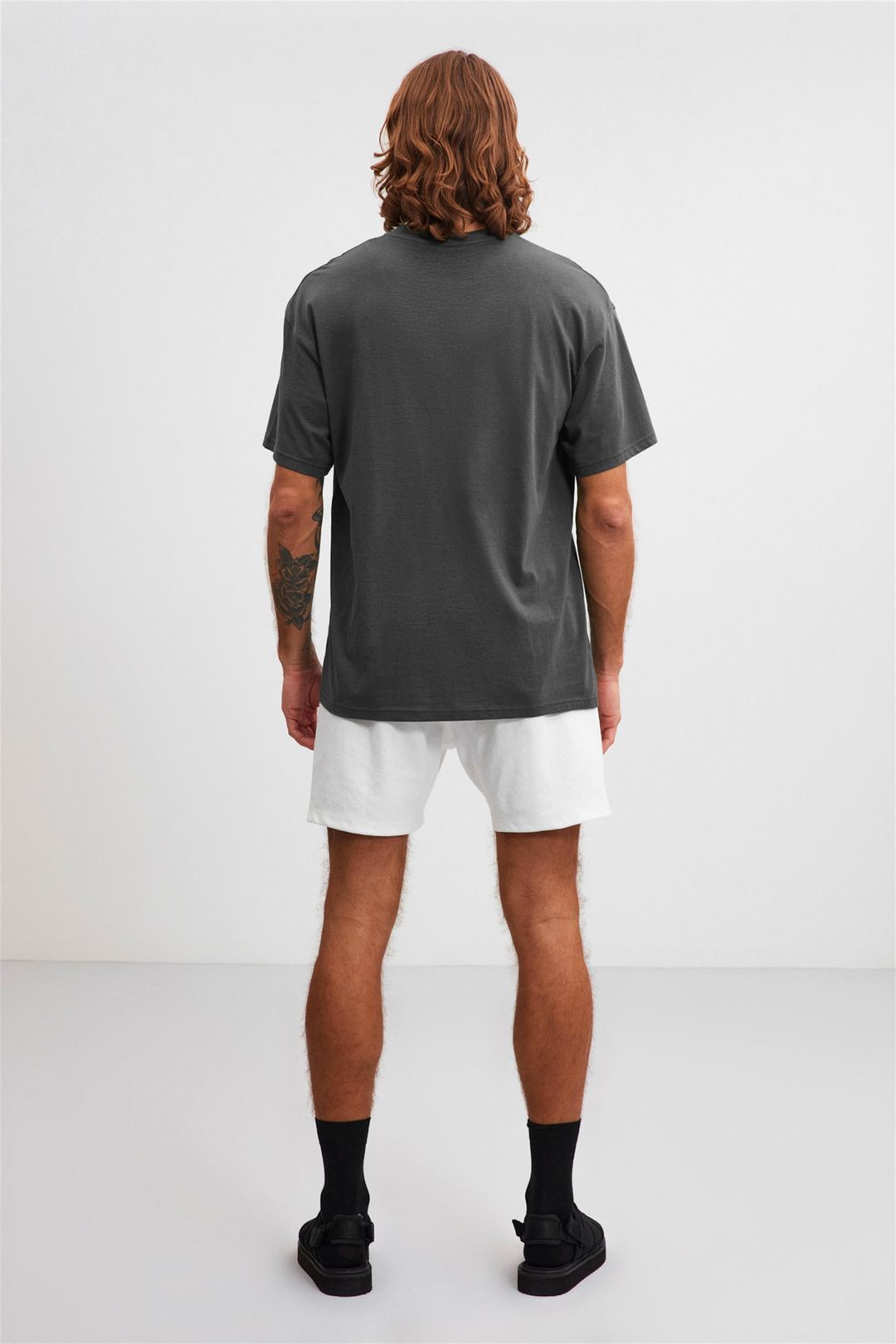 FİELD  Oversize T-Shirt Önü Baskılı Gri  %100 Pamuk Kısa Kollu