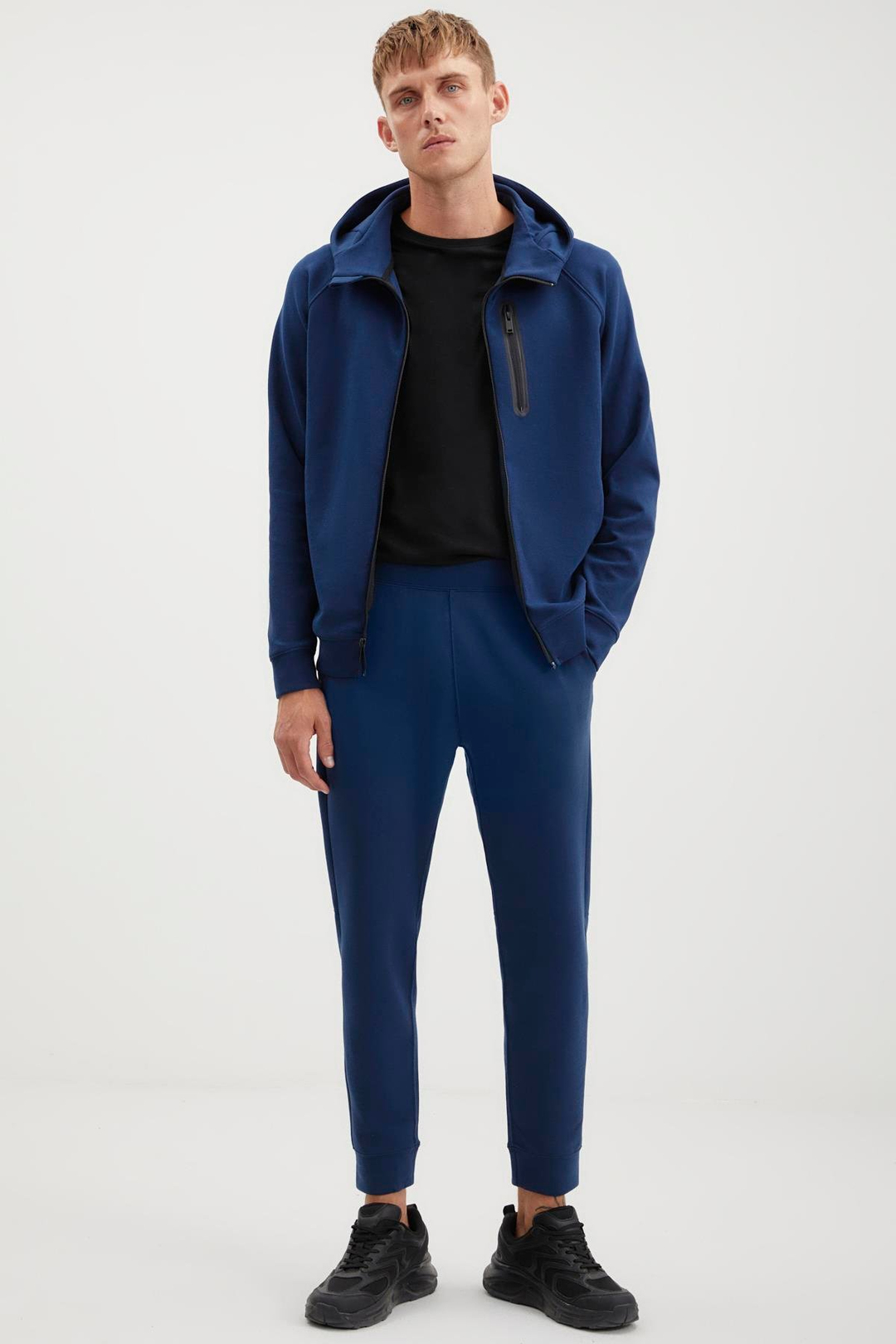 FINE  Relaxed Lacivert Tekli Sweatshirt