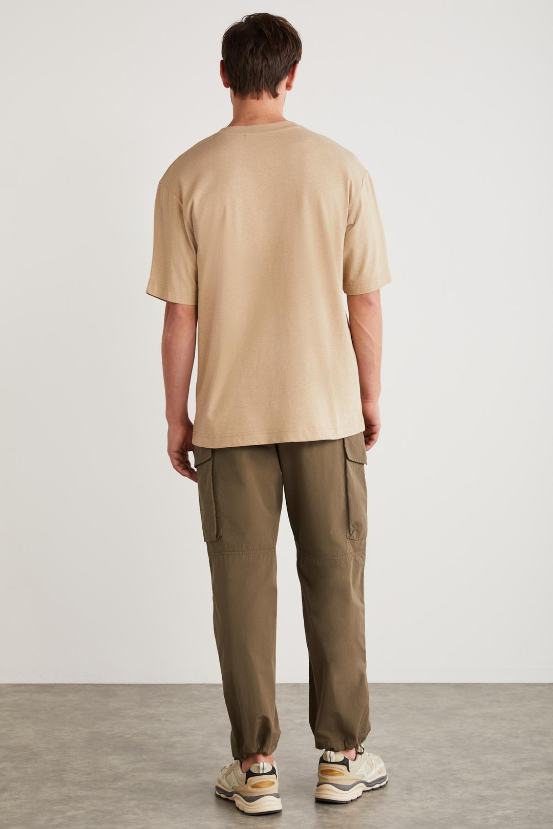 FLETCHER Erkek Oversize Keten Karışımlı Bej T-Shirt