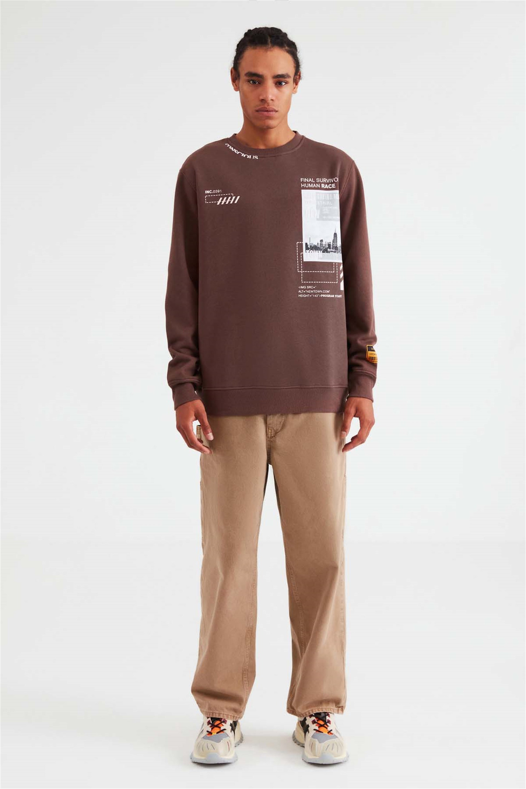 FOMO Örme Comfort Fit Kiremit Rengi  Sweatshirt