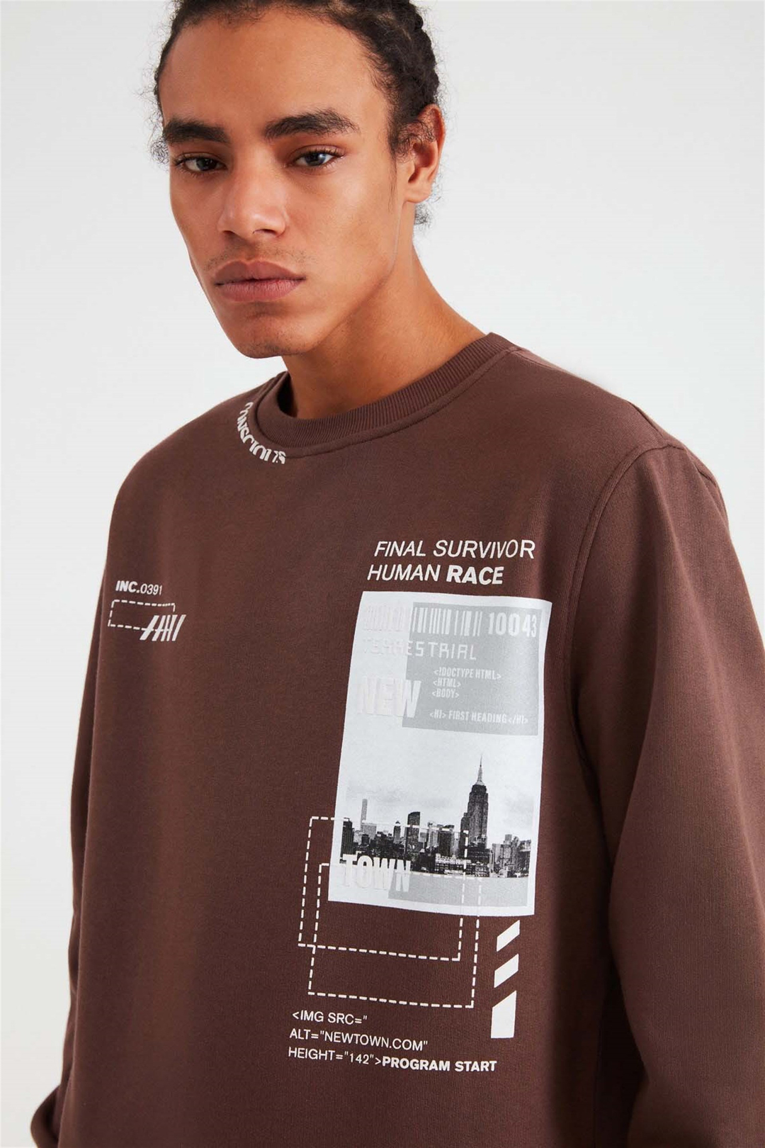 FOMO Örme Comfort Fit Kiremit Rengi  Sweatshirt