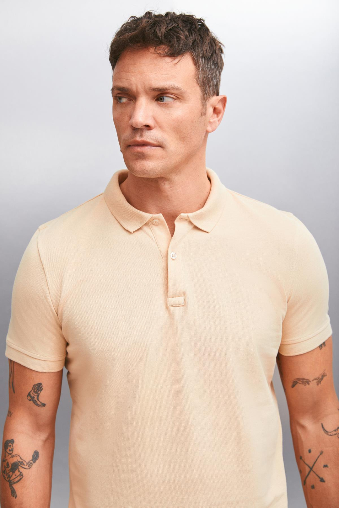 FORET  Regular Bej Tekli Polo Yaka T-shirt