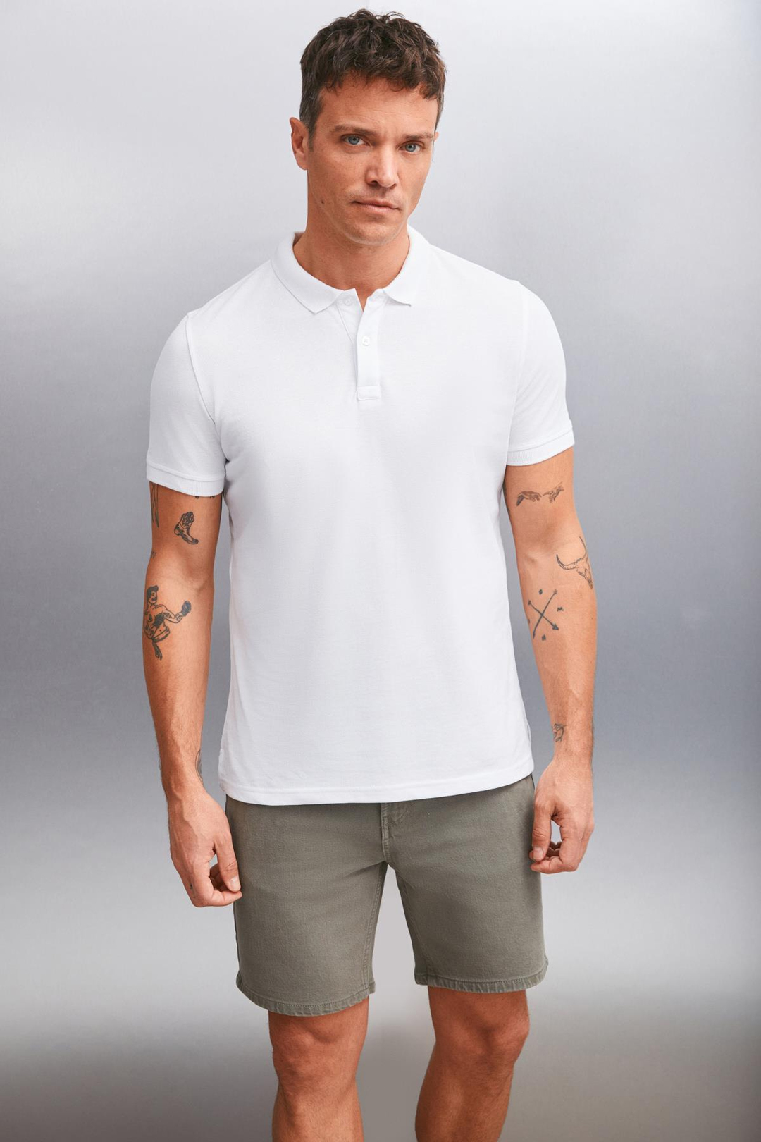 FORET  Regular Beyaz Tekli Polo Yaka T-shirt