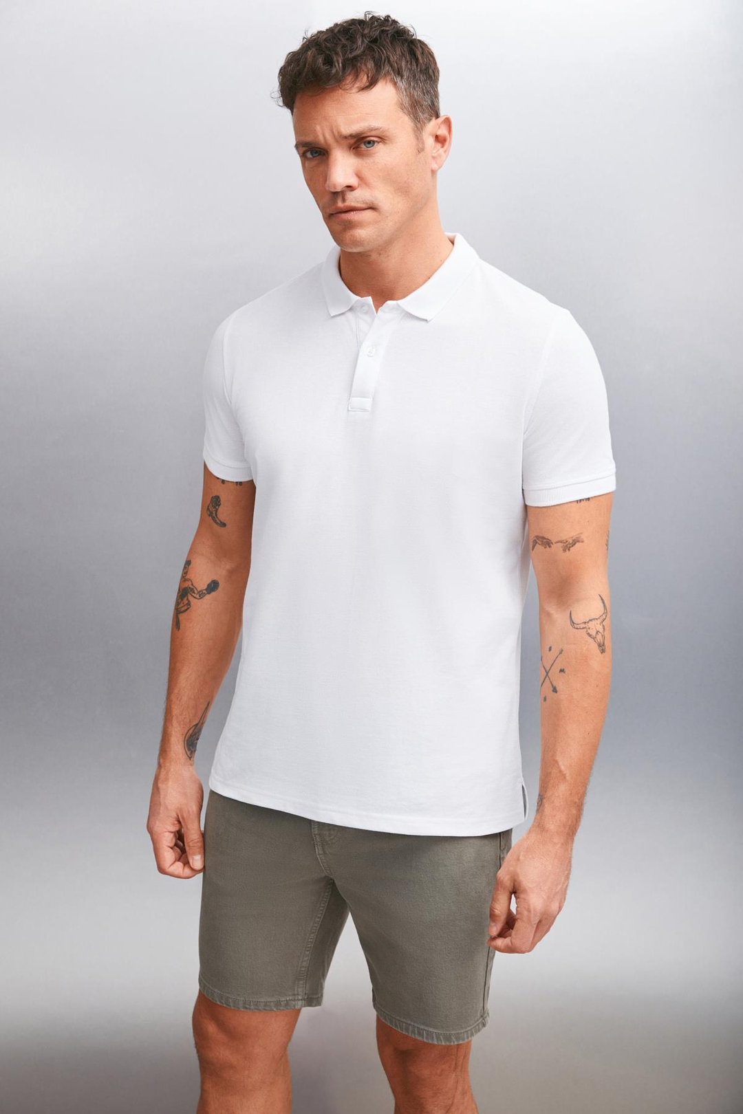 FORET  Regular Beyaz Tekli Polo Yaka T-shirt