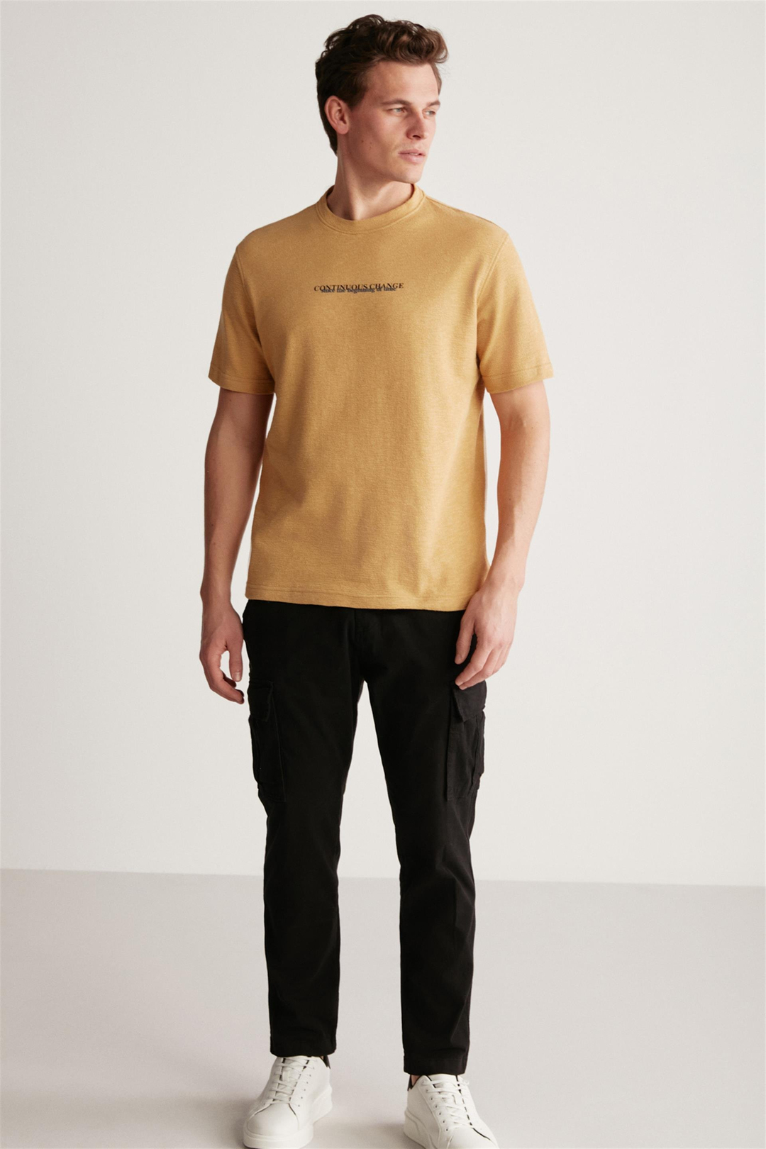 FRANKIE Örme Regular Bej Tekli T-Shirt