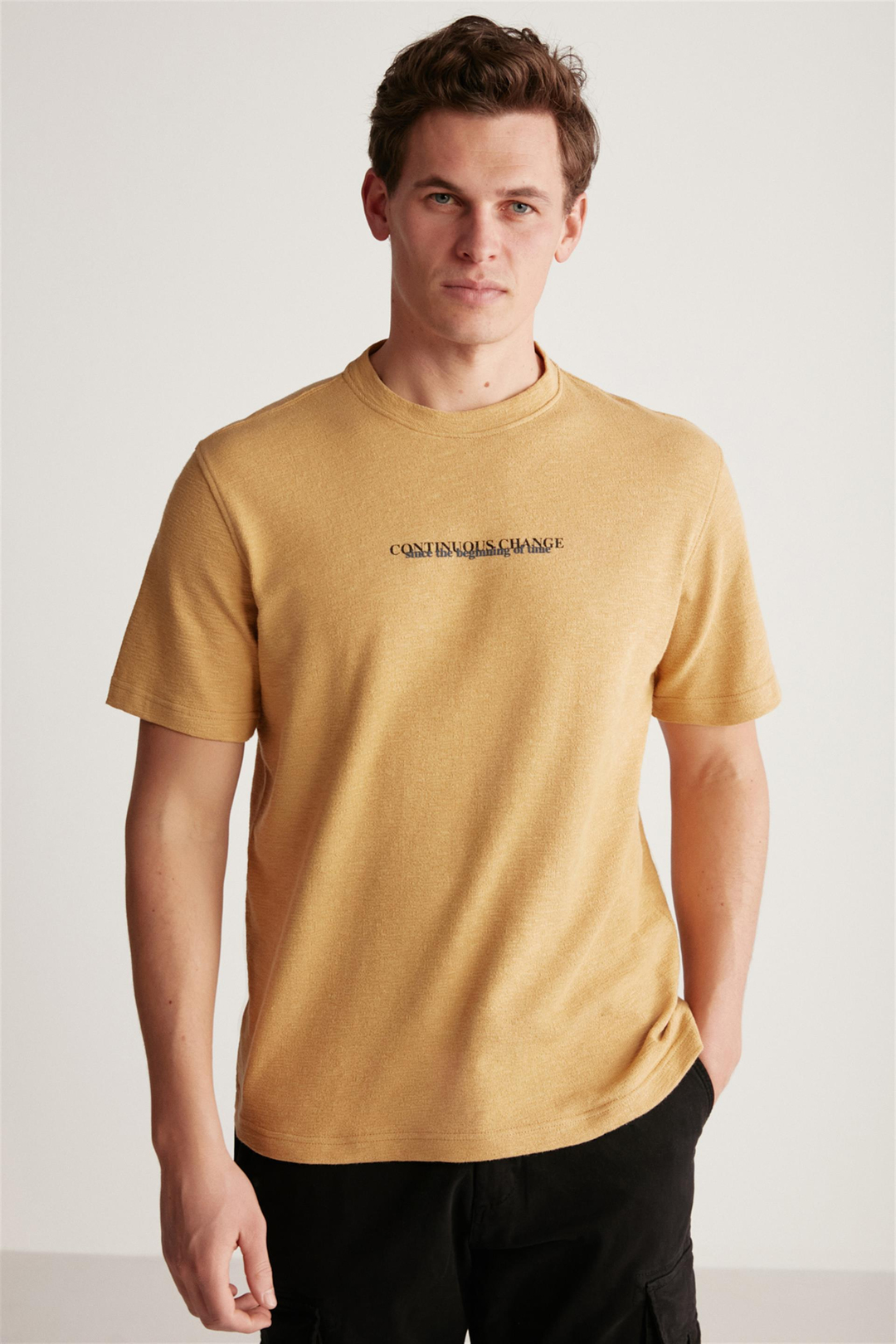 FRANKIE Örme Regular Bej Tekli T-Shirt