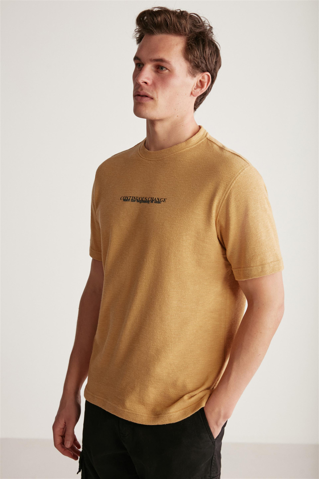 FRANKIE Örme Regular Bej Tekli T-Shirt