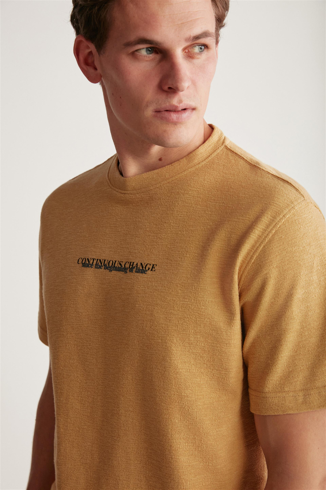 FRANKIE Örme Regular Bej Tekli T-Shirt