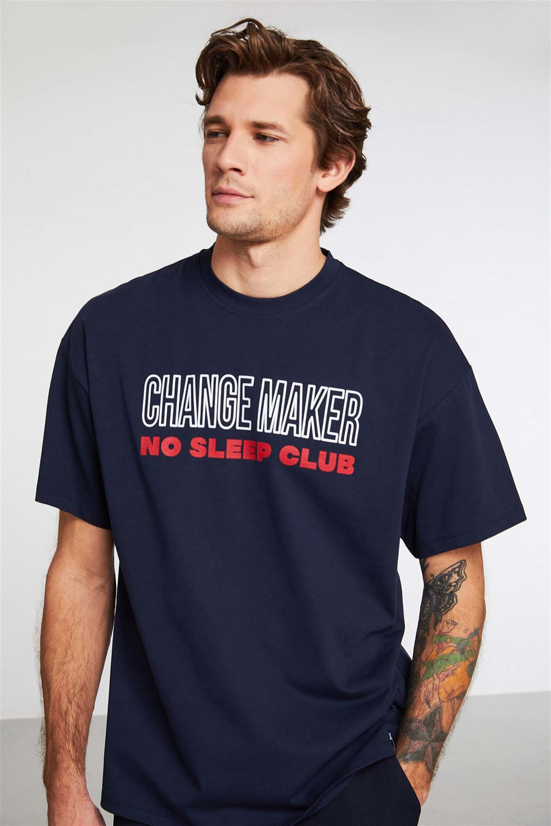 GENTLE Örme Oversize Lacivert  T-Shirt
