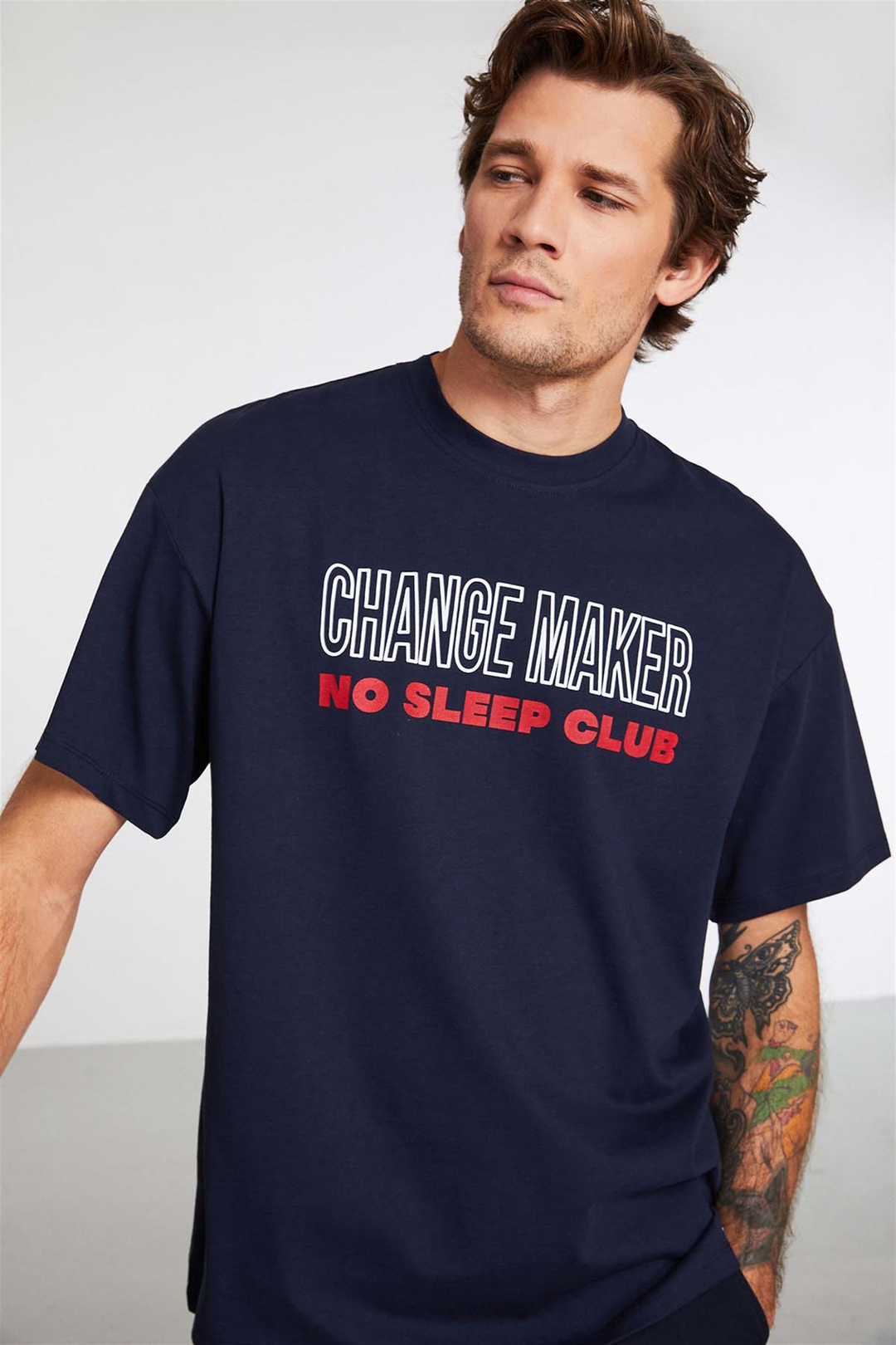 GENTLE Örme Oversize Lacivert  T-Shirt