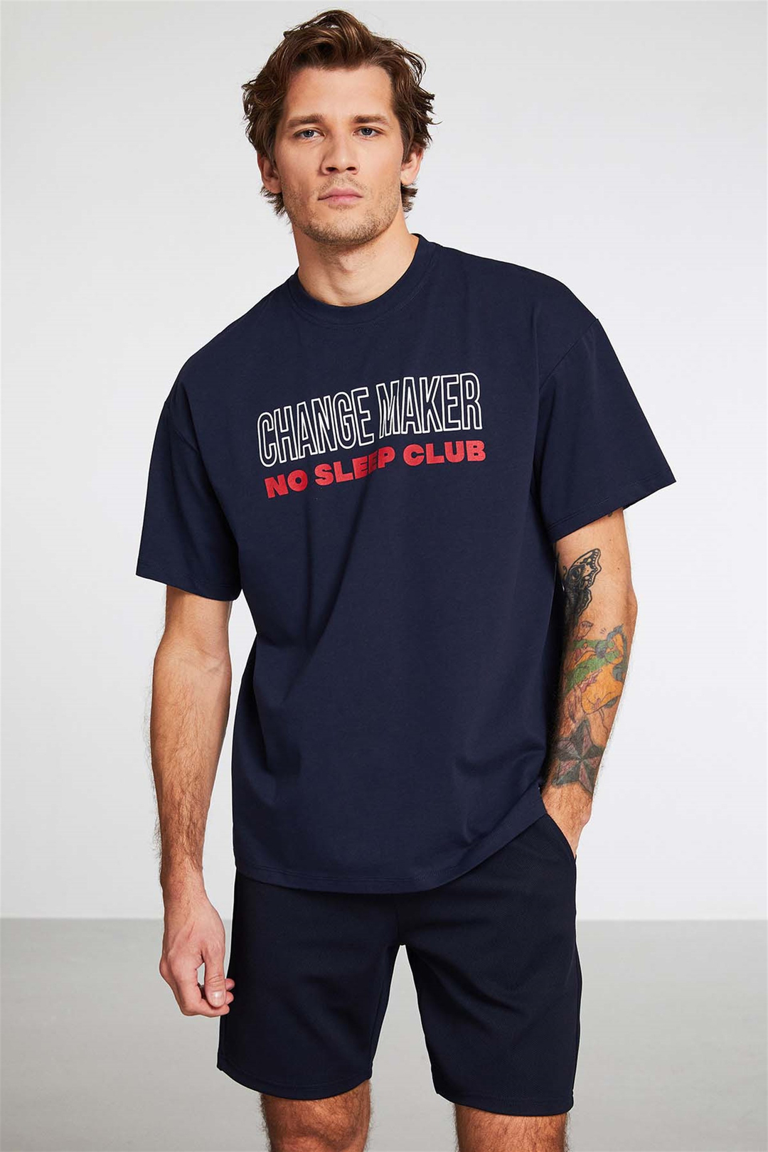 GENTLE Örme Oversize Lacivert  T-Shirt
