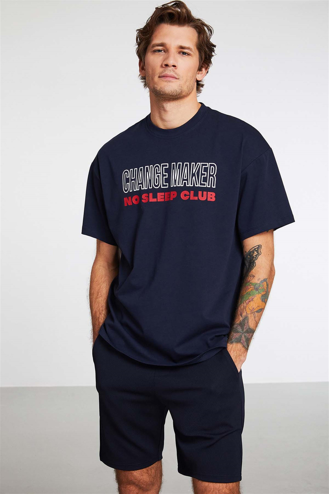 GENTLE Örme Oversize Lacivert  T-Shirt