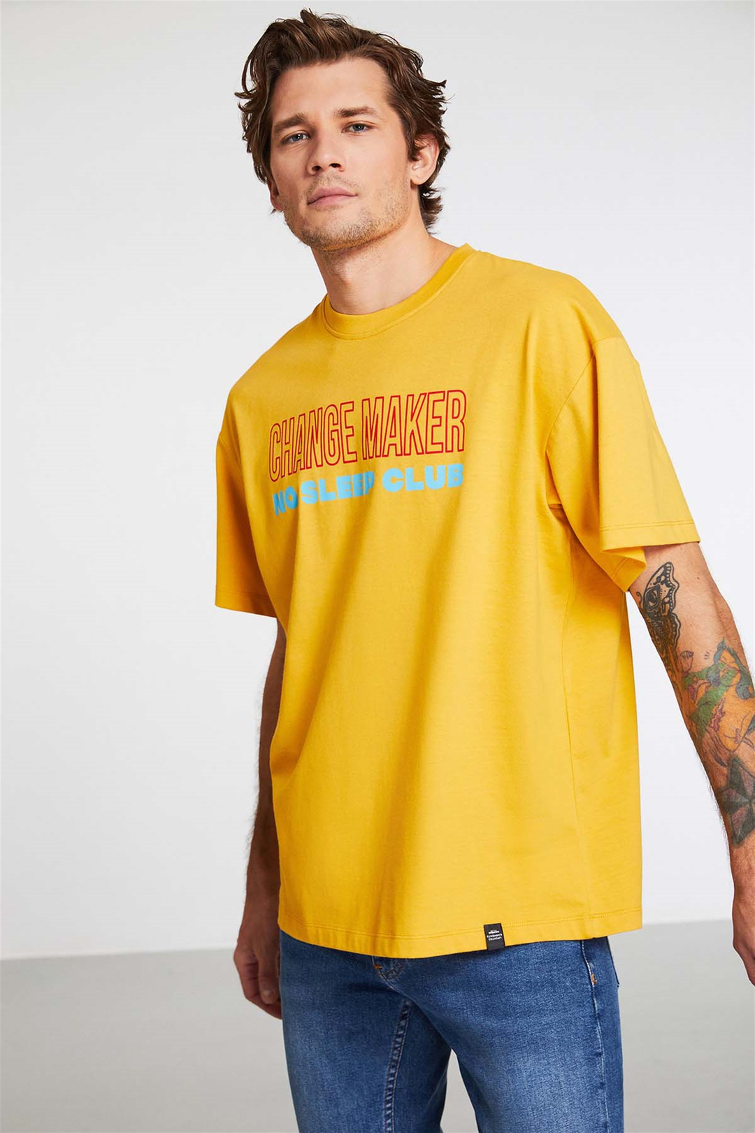 GENTLE Örme Oversize Safran Sarı  T-Shirt