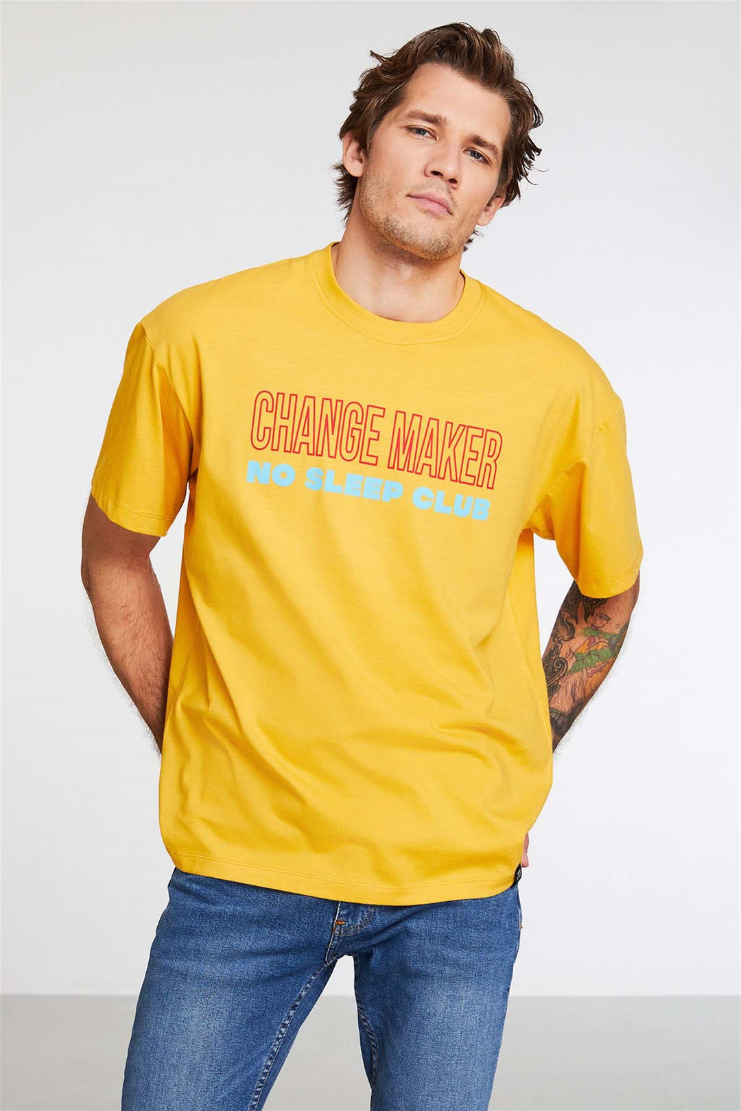 GENTLE Örme Oversize Safran Sarı  T-Shirt