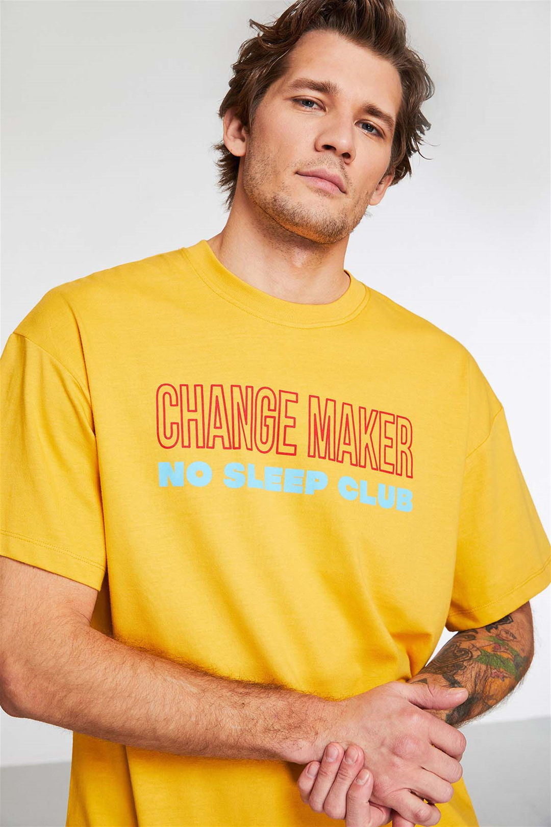 GENTLE Örme Oversize Safran Sarı  T-Shirt