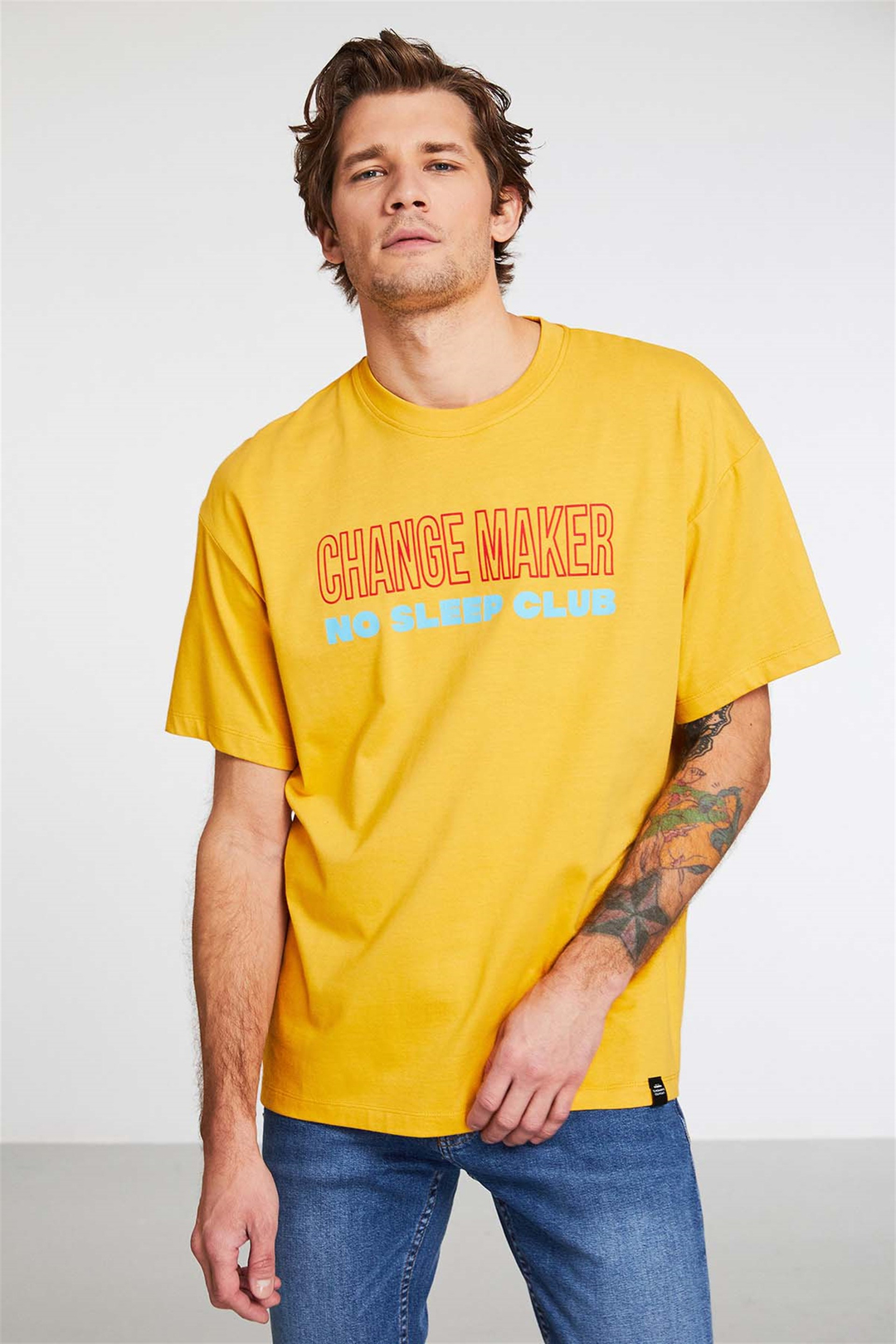 GENTLE Örme Oversize Safran Sarı  T-Shirt