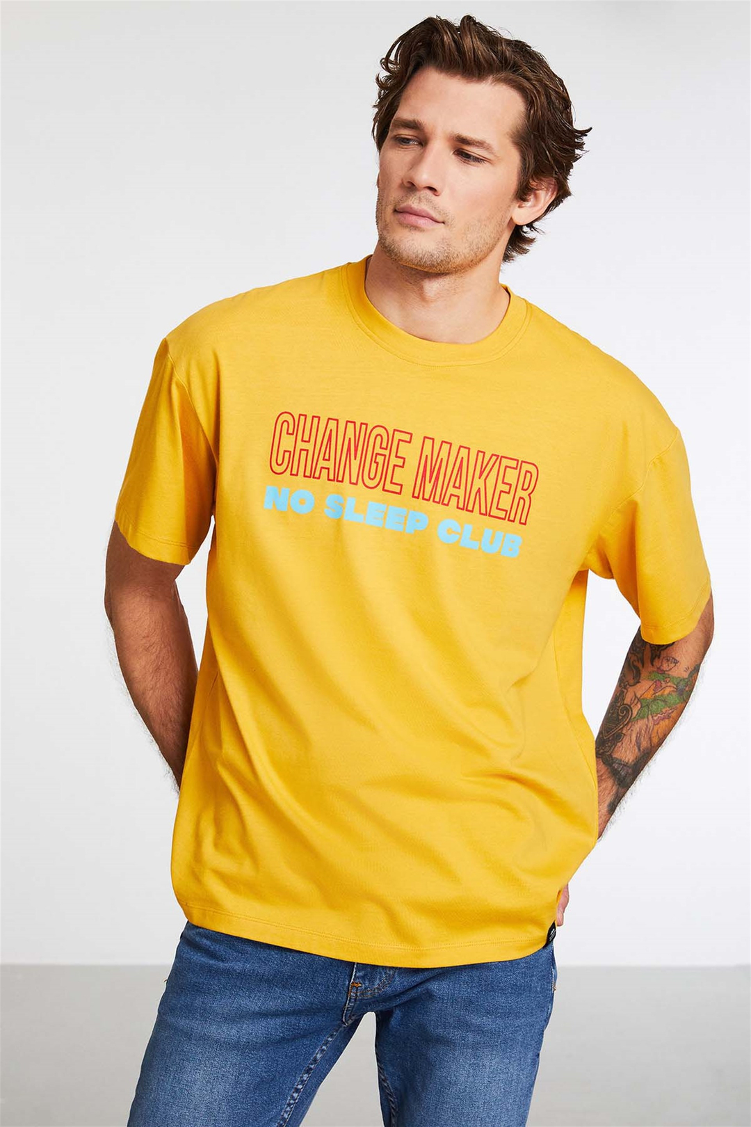 GENTLE Örme Oversize Safran Sarı  T-Shirt